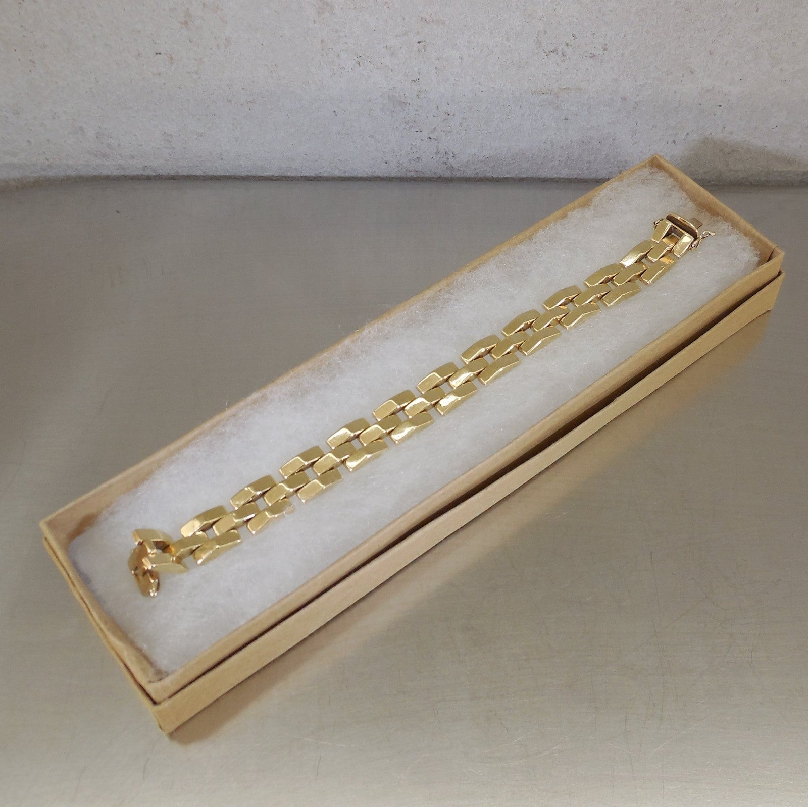 Aurafin Italian 14K Yellow Gold Brick Link Chain 7.25" Bracelet 20.2 Grams