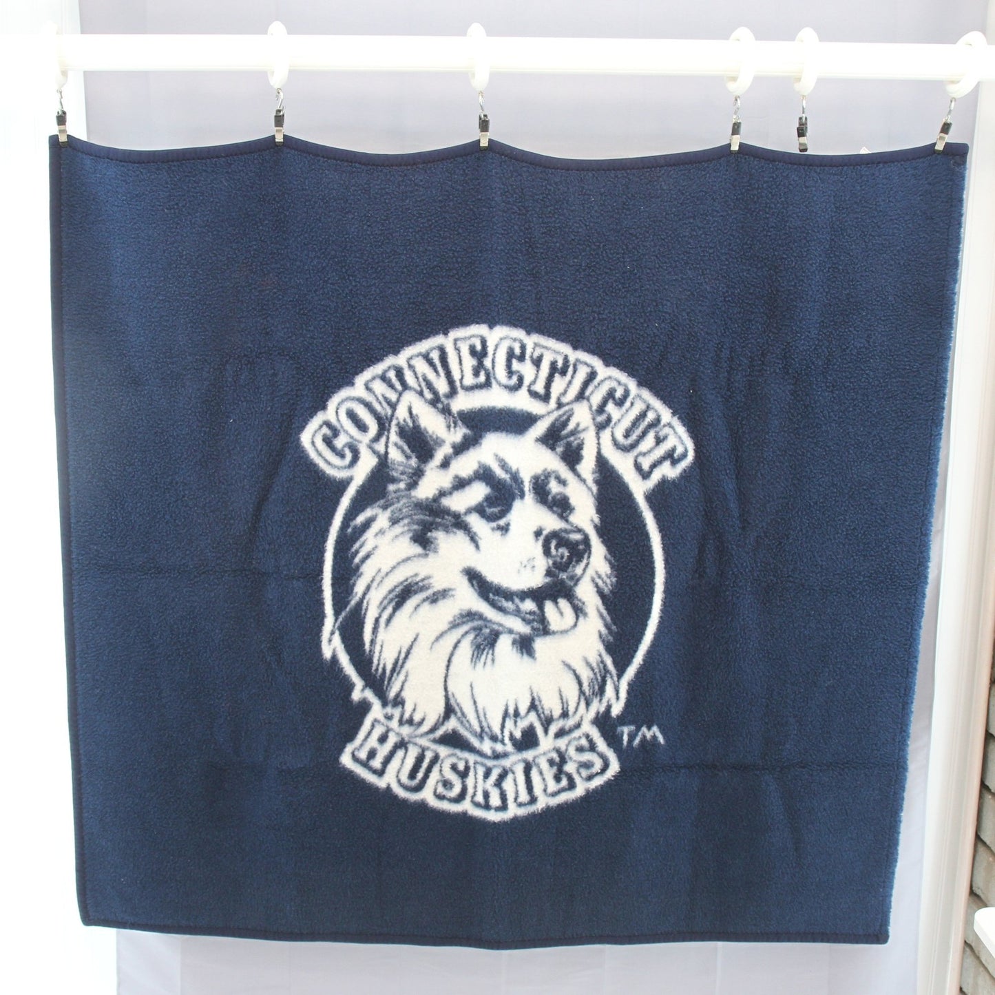 Vintage Biederlack Conneticut Huskies Navy White Blanket Throw 55W X 50L