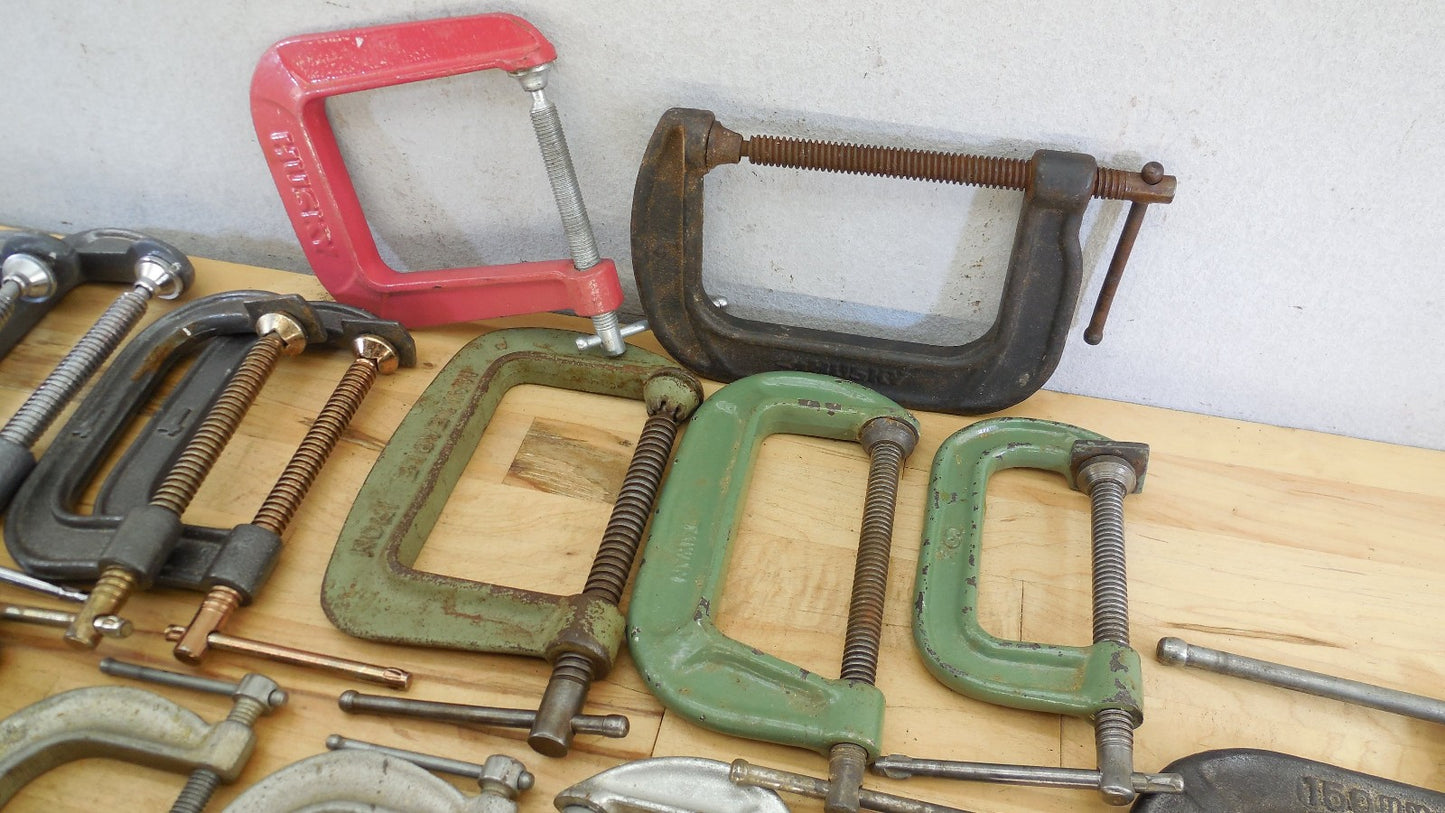21 Lot Medium C-clamps 3" to 6" Mixed Makers - Craftsman Adjustable Pony Husky