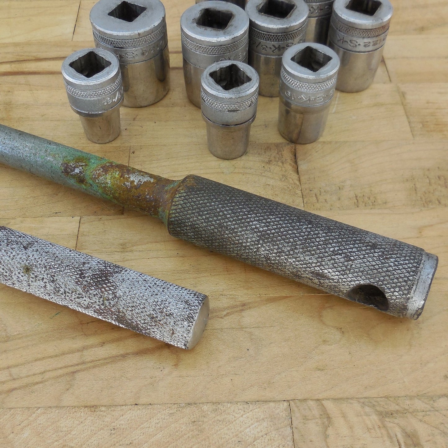 Vtg. 11 Lot S-K  Tools 1/2" Drive Sockets Ratchet Wrench 42470 Breaker Bar 41653