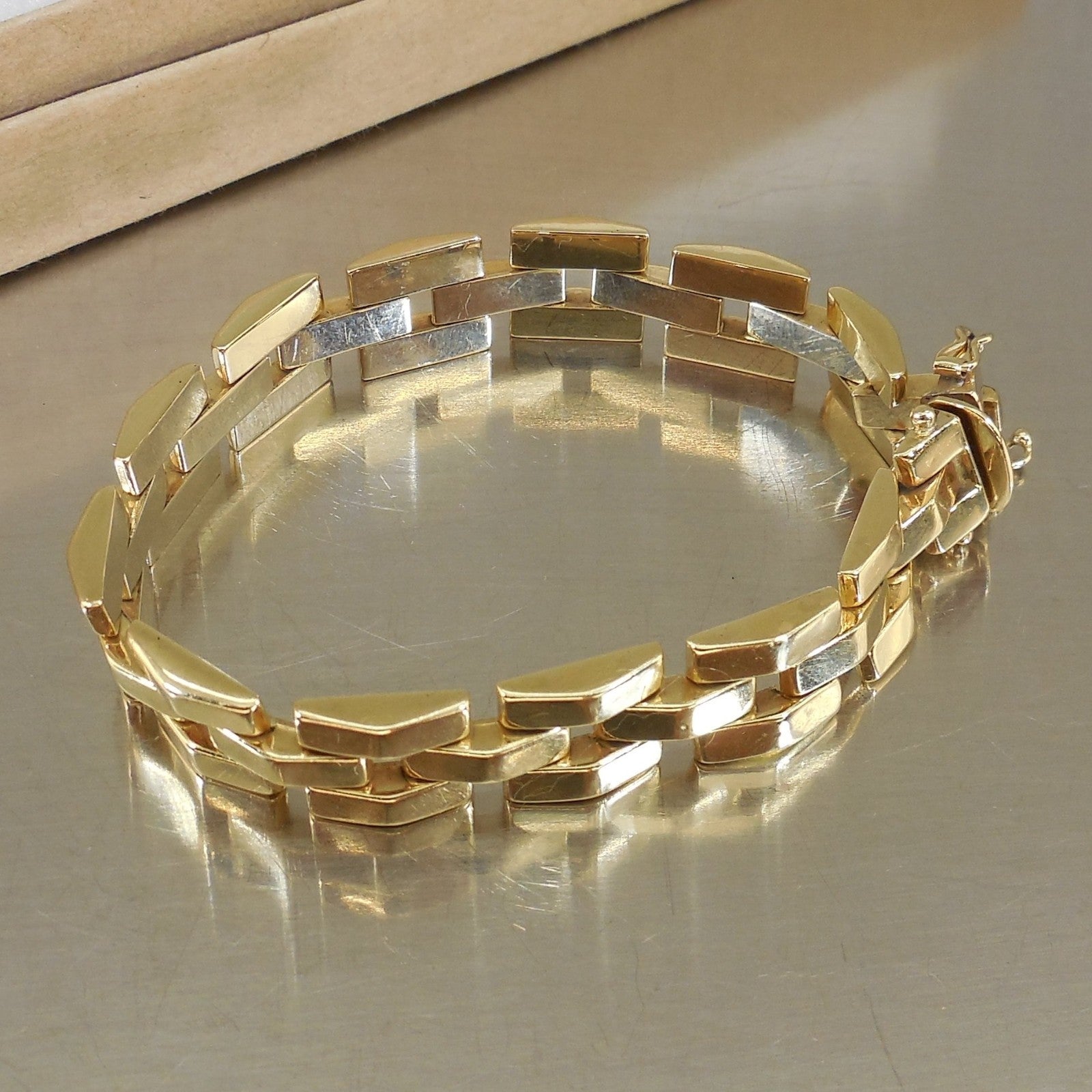 Aurafin Italian 14K Yellow Gold Brick Link Chain 7.25" Bracelet 20.2 Grams
