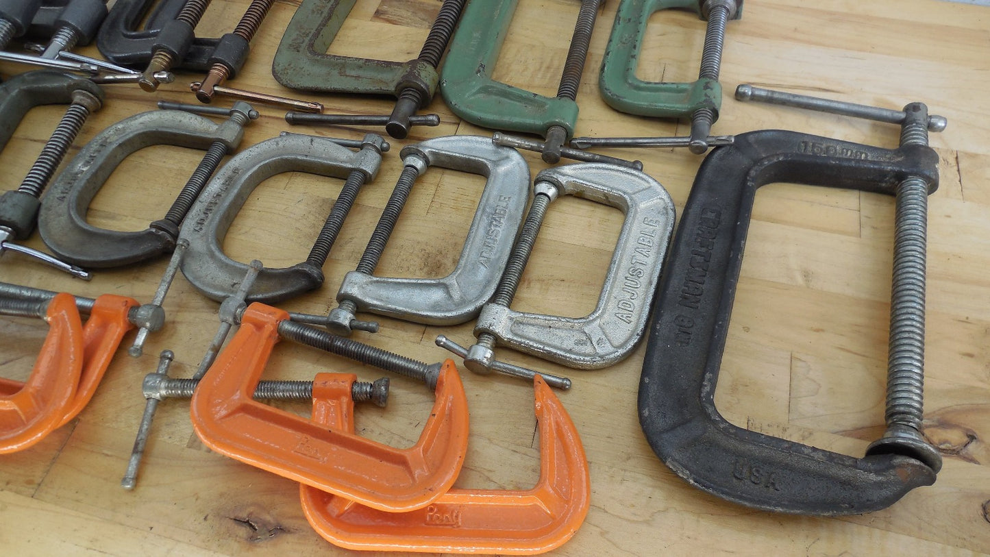 21 Lot Medium C-clamps 3" to 6" Mixed Makers - Craftsman Adjustable Pony Husky
