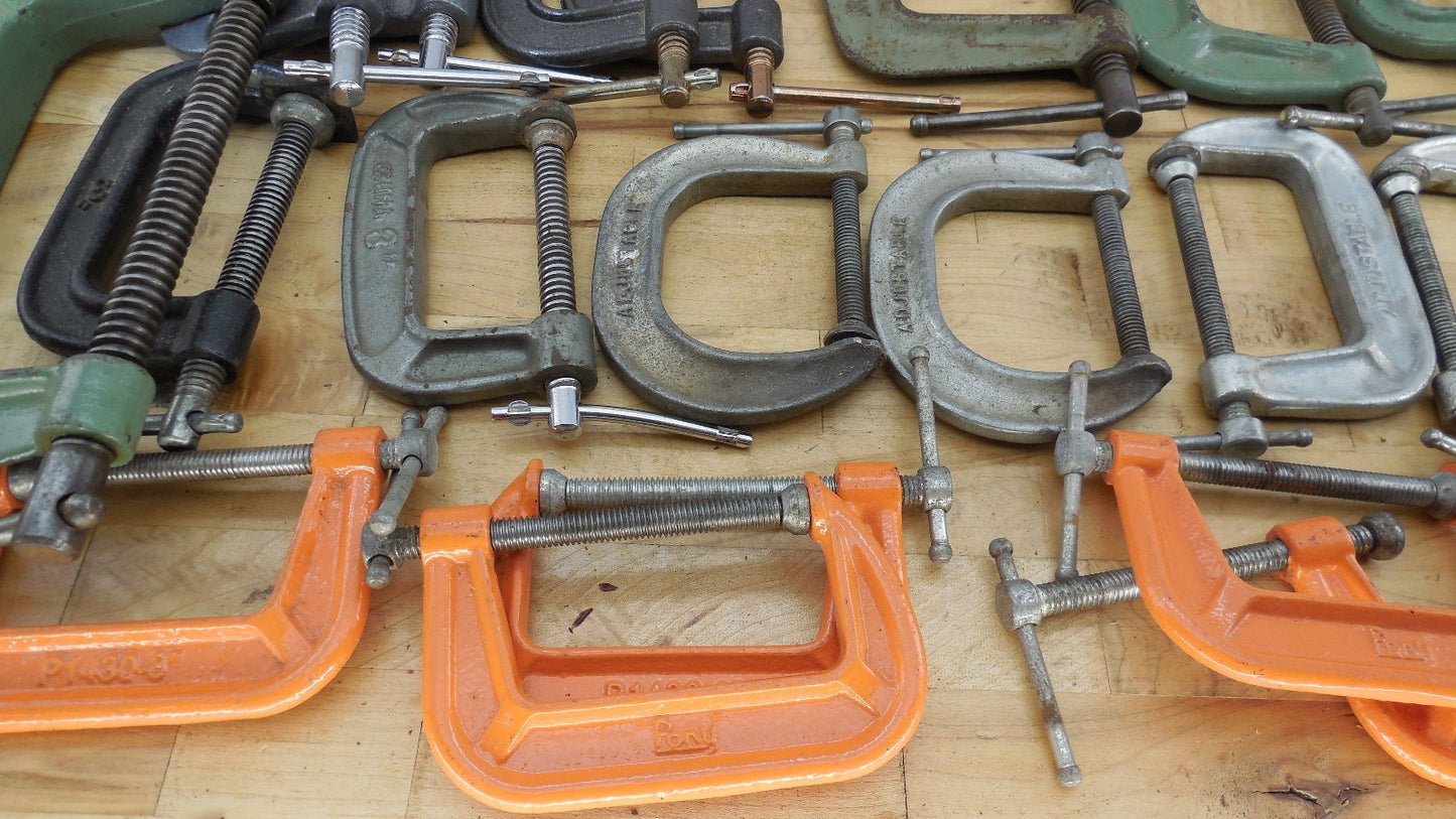 21 Lot Medium C-clamps 3" to 6" Mixed Makers - Craftsman Adjustable Pony Husky