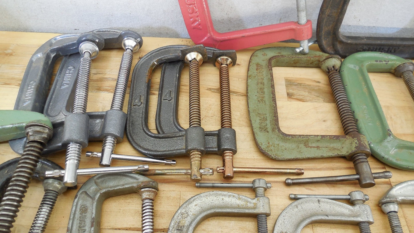 21 Lot Medium C-clamps 3" to 6" Mixed Makers - Craftsman Adjustable Pony Husky
