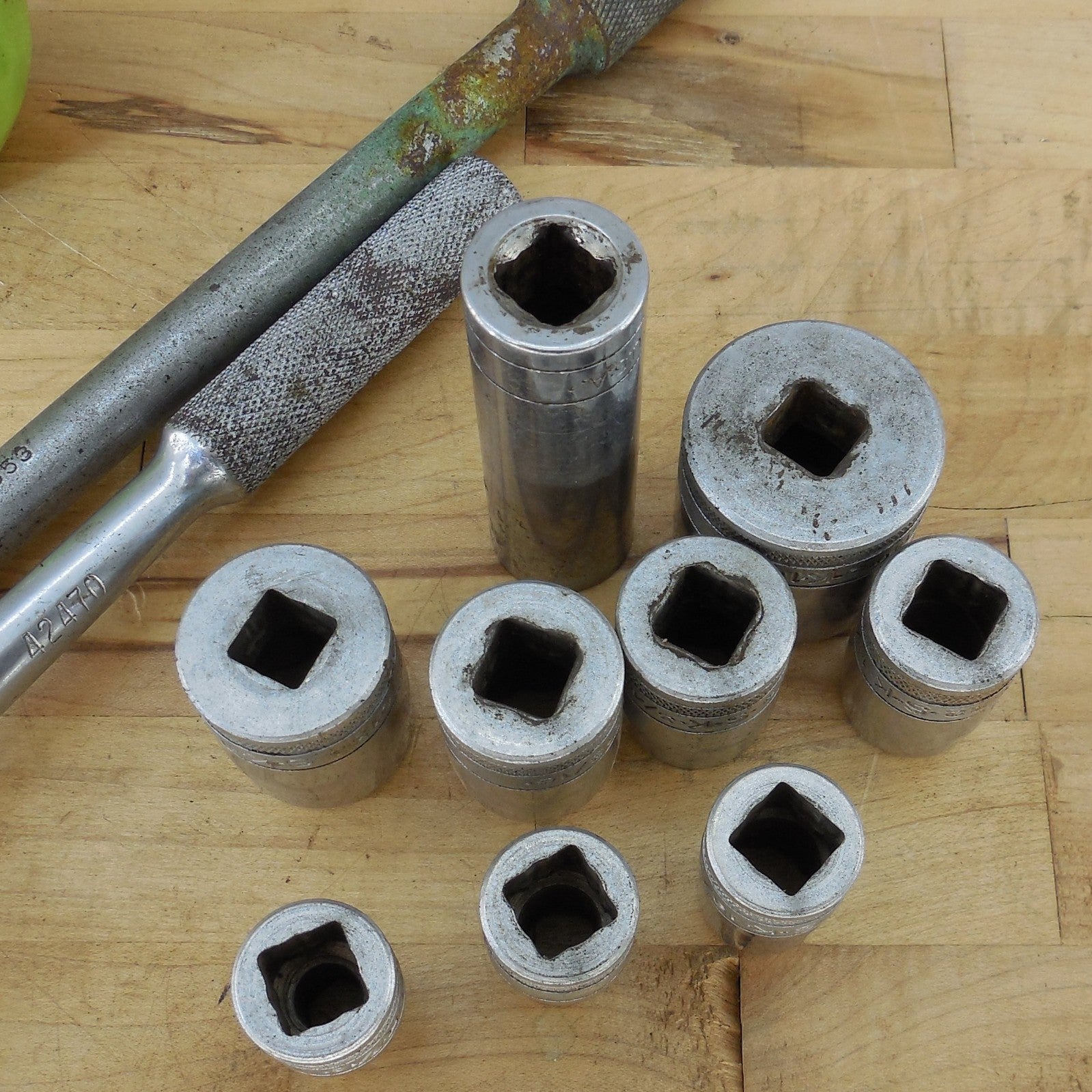 Vtg. 11 Lot S-K  Tools 1/2" Drive Sockets Ratchet Wrench 42470 Breaker Bar 41653