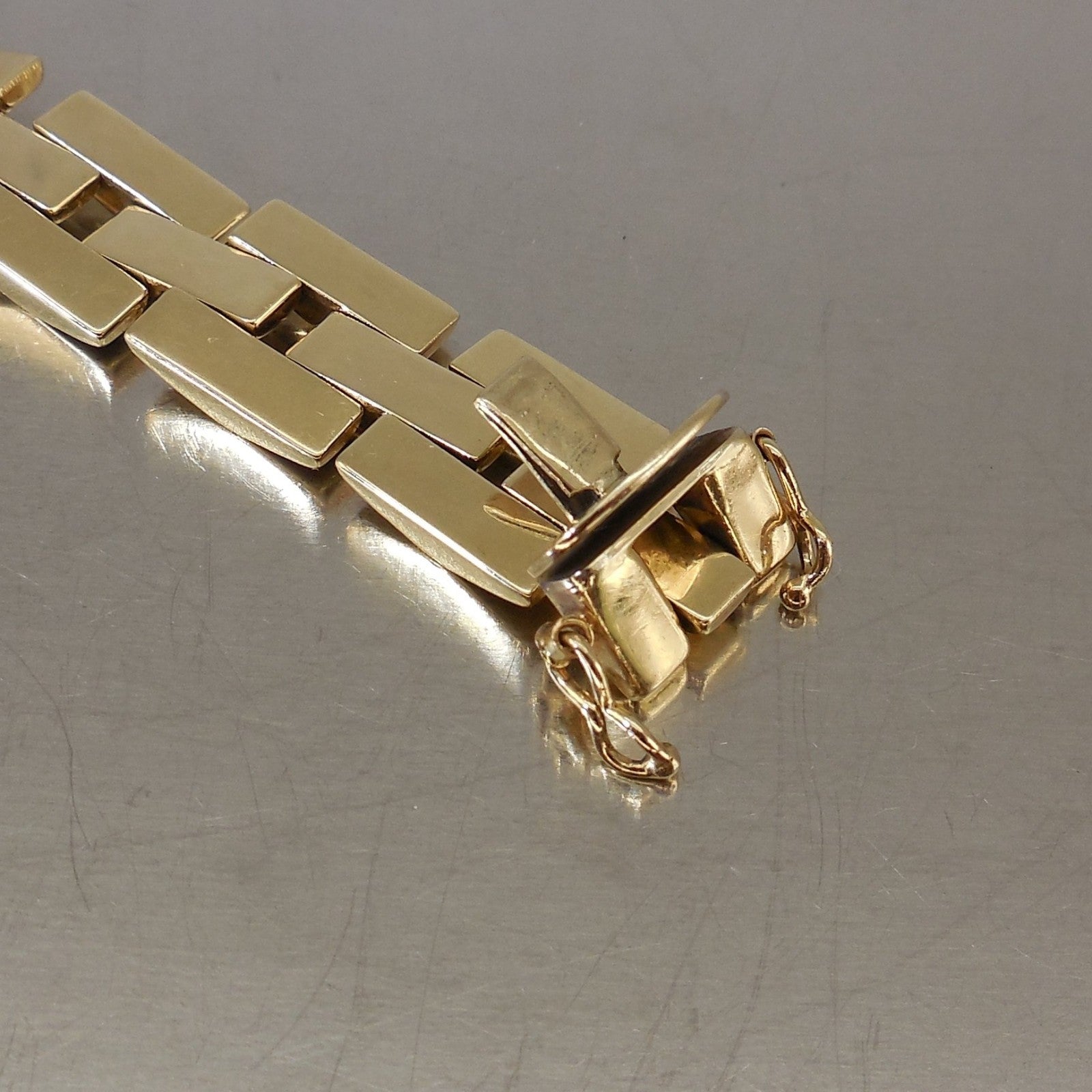Aurafin Italian 14K Yellow Gold Brick Link Chain 7.25" Bracelet 20.2 Grams