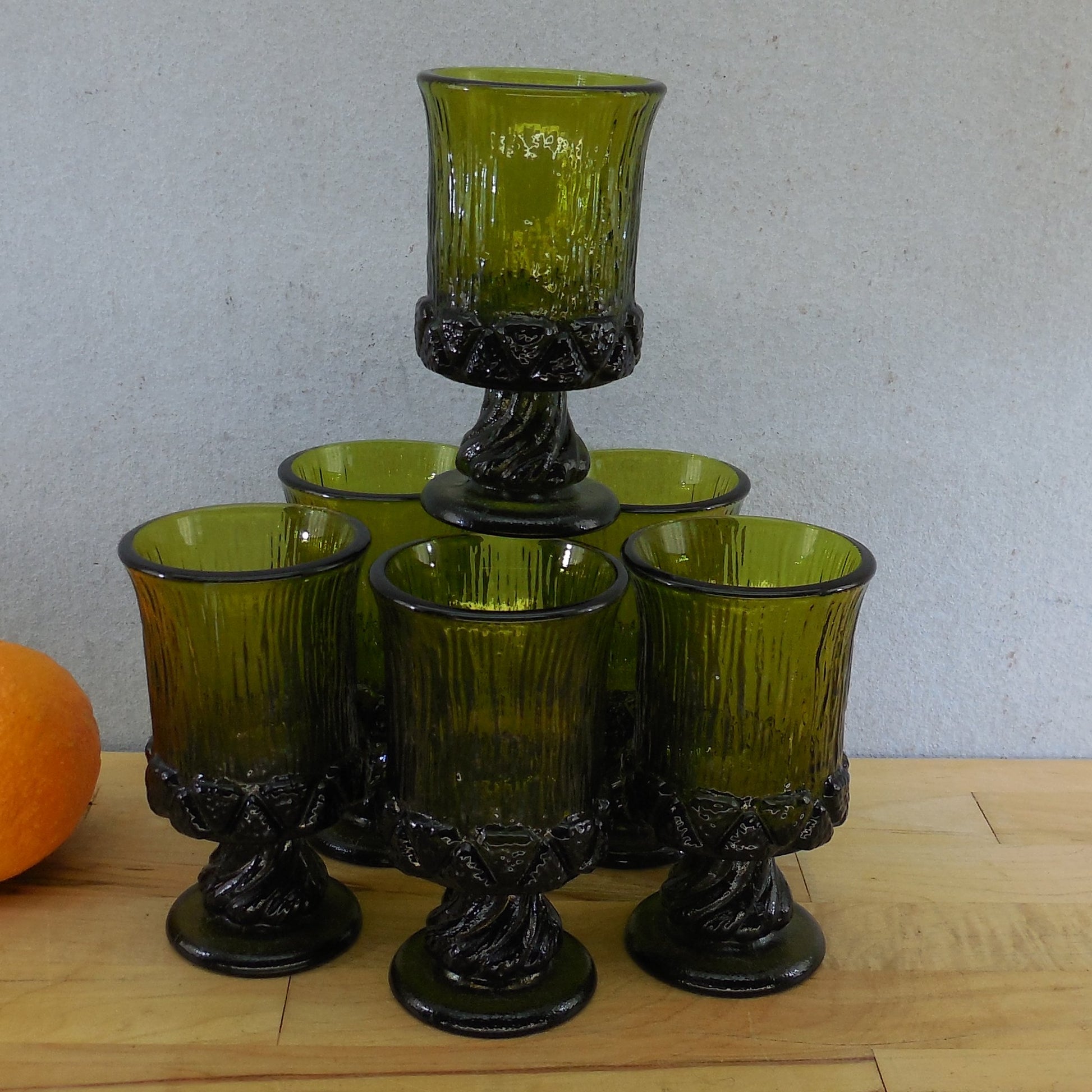 Fostoria Sorrento Green 5" Wine Glass Goblet - 6 Set