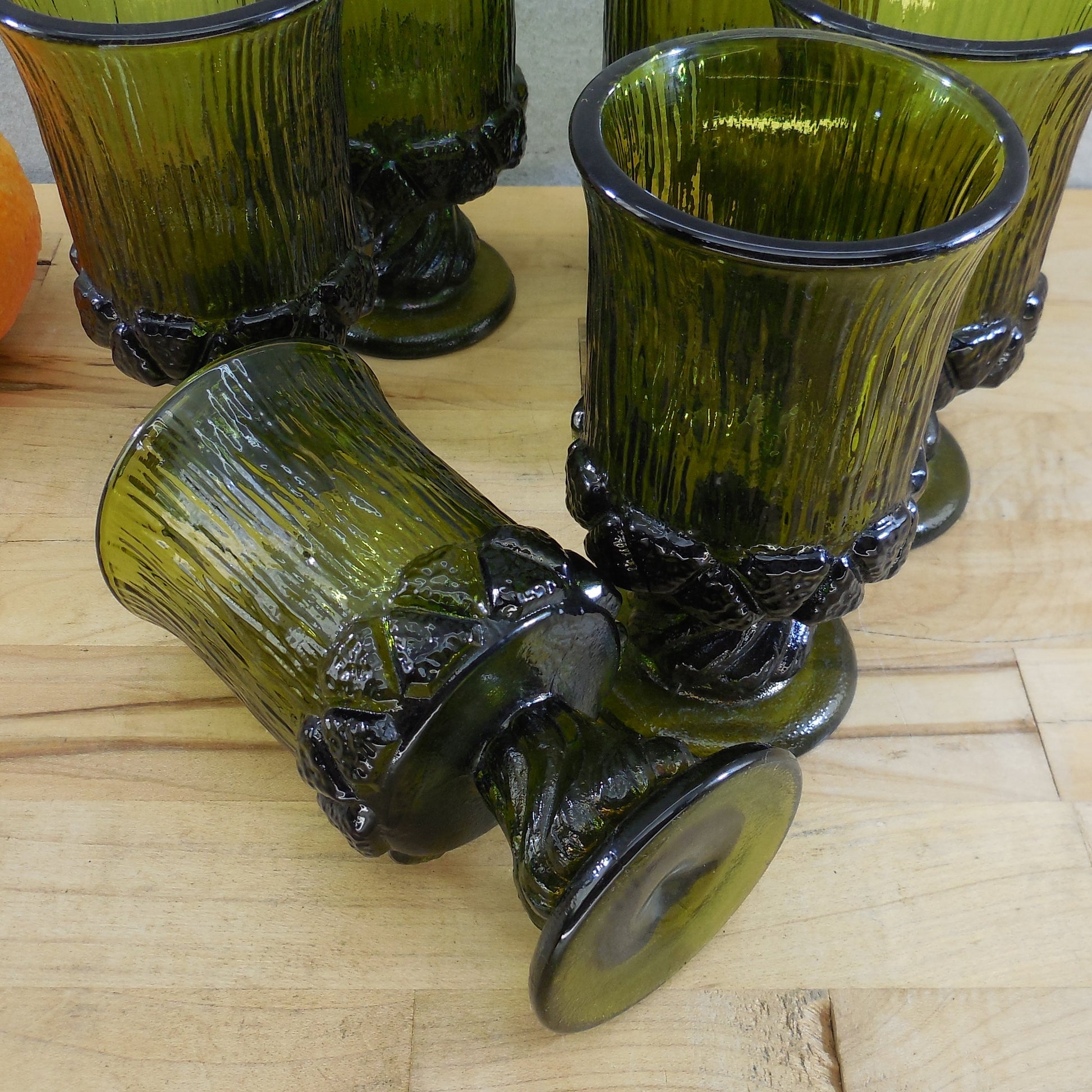Fostoria Sorrento Green 5" Wine Glass Goblet - 6 Set Used
