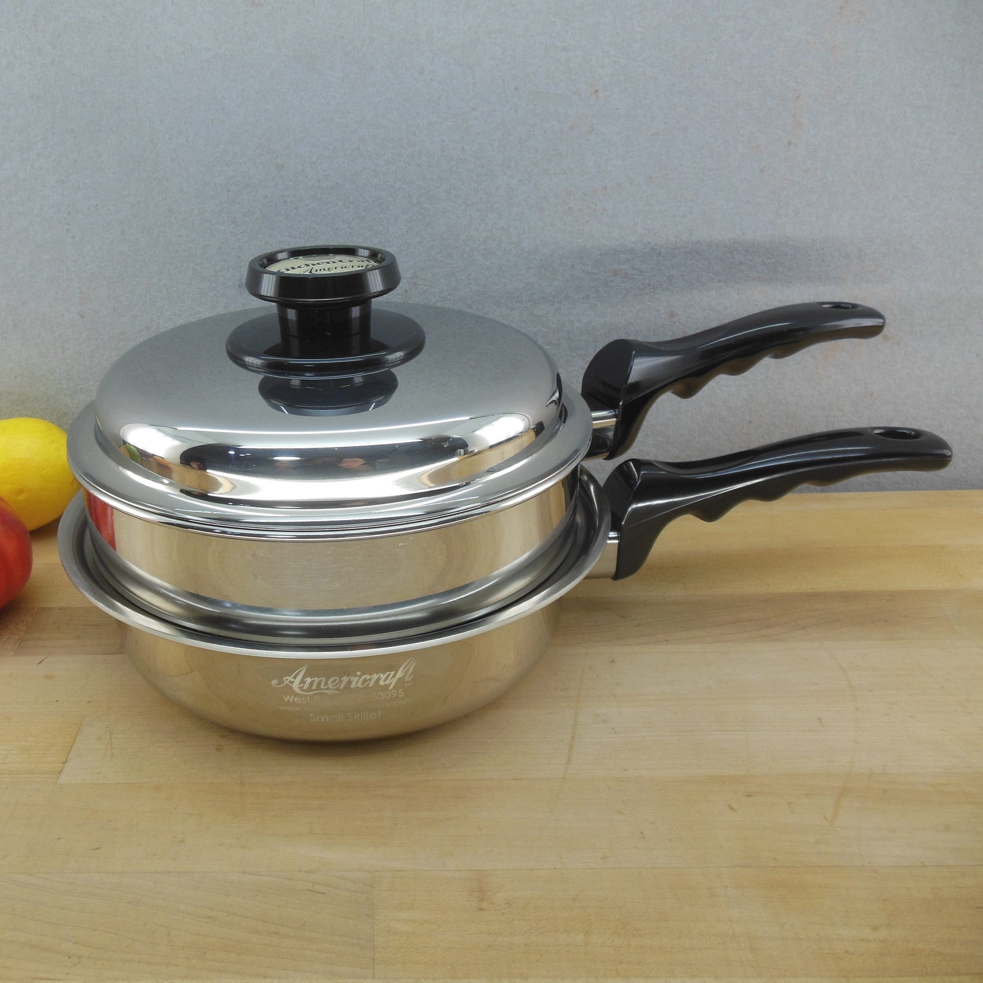 Kitchen Craft Americraft 9" Stainless Small Skillet, Lid & Double Boiler