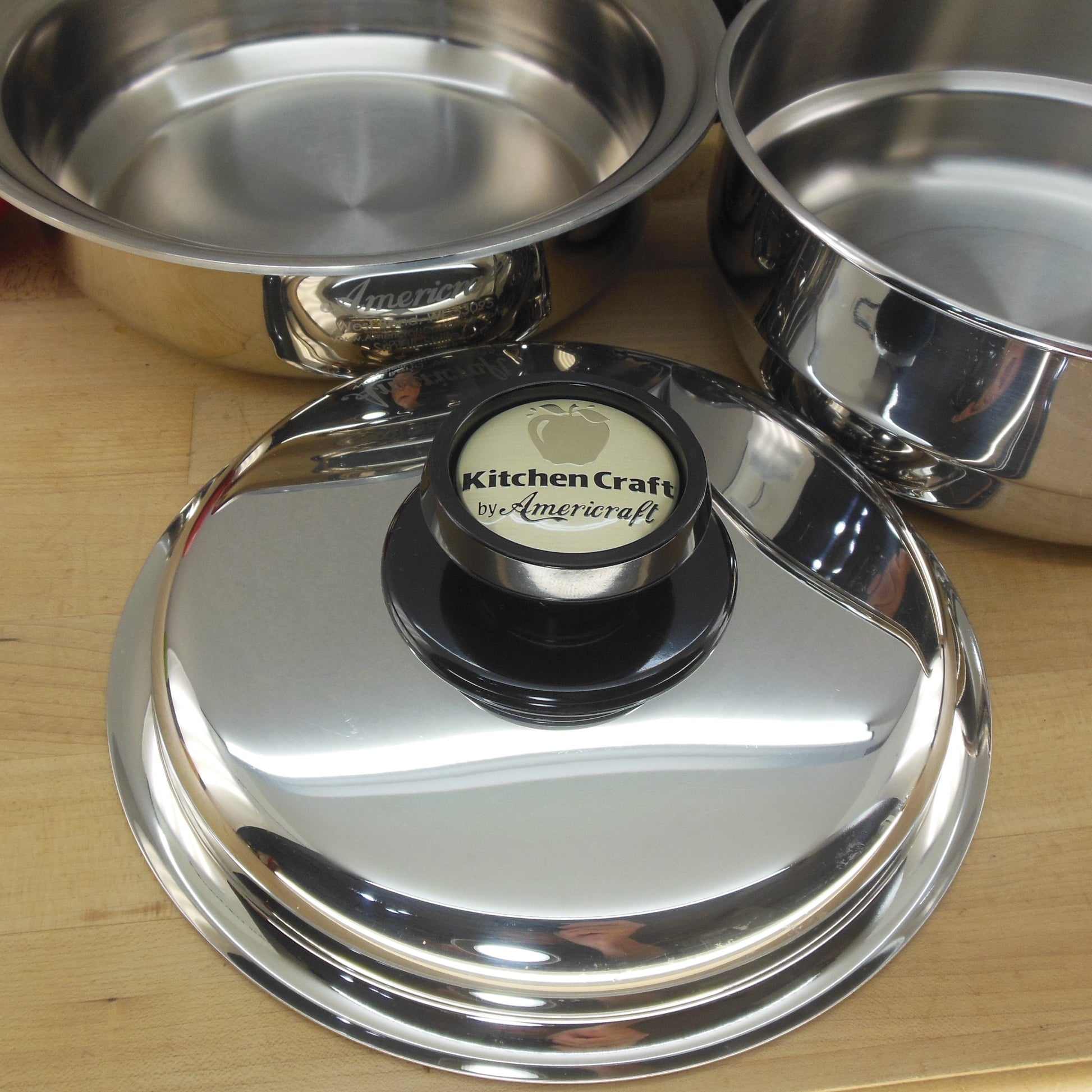 Kitchen Craft Americraft 9" Stainless Small Skillet, Lid & Double Boiler Used