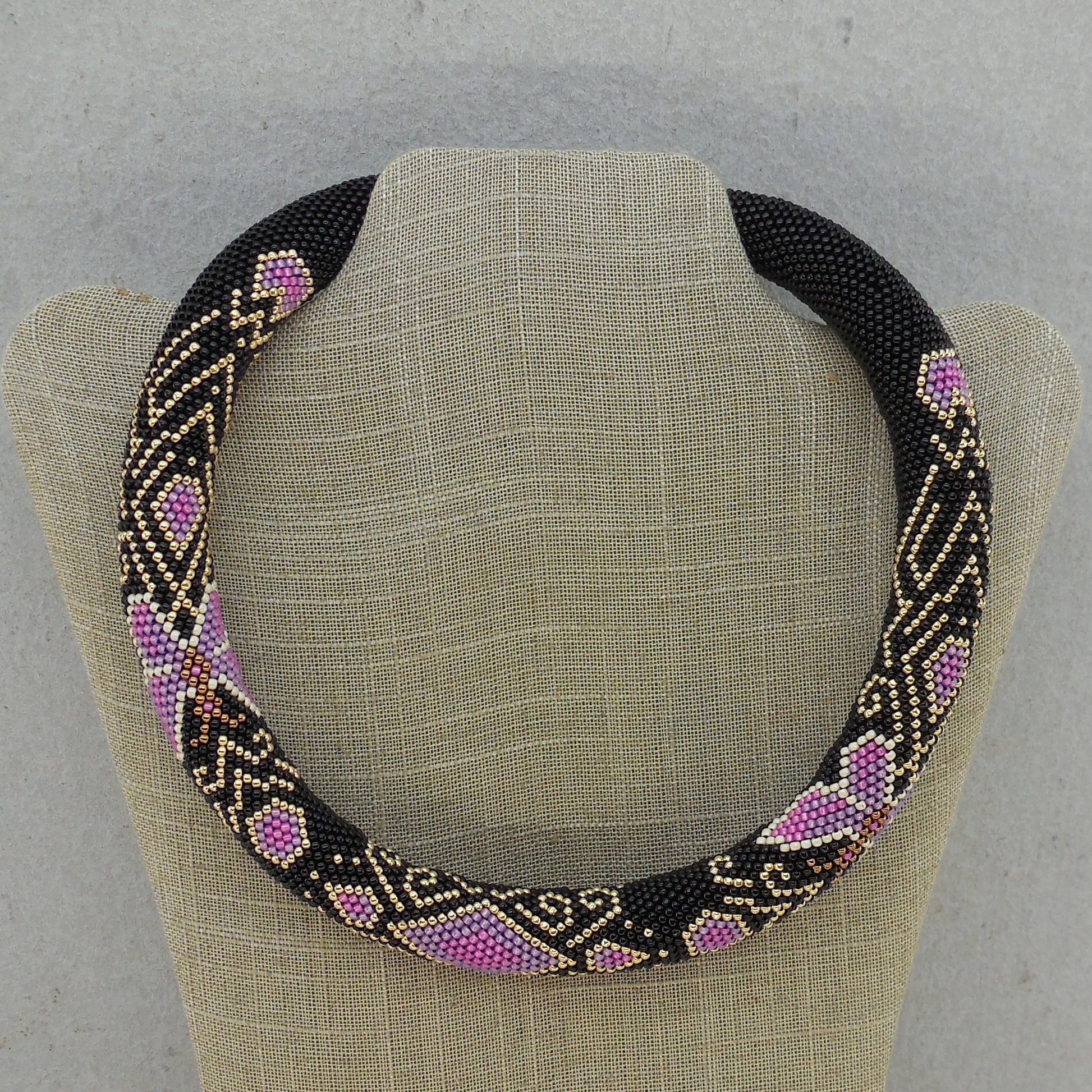 Estate Pair Crochet Sead Bead Rope Necklaces Chokers Magnetic Pink Black Gold Purple
