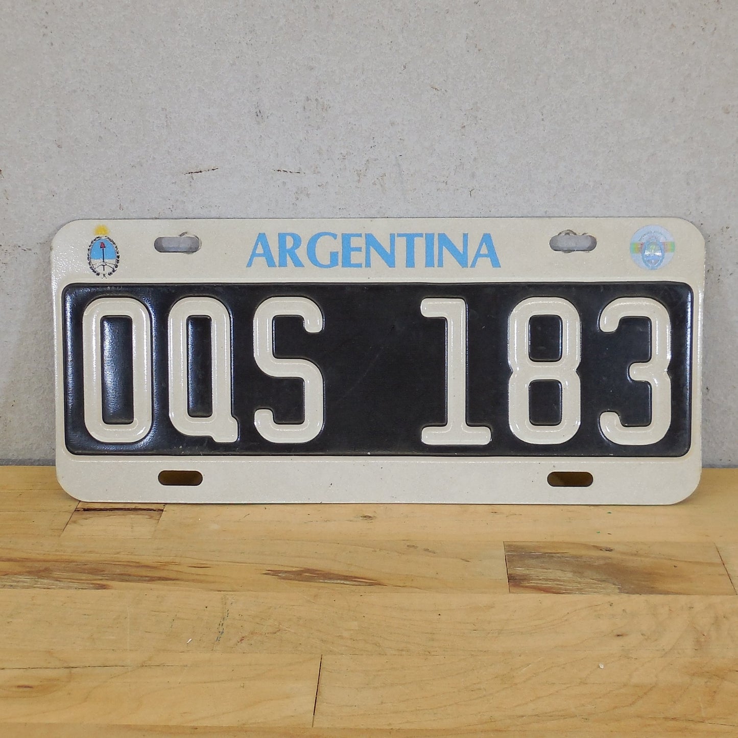 Argentina License Plate Tag  0QS 183 Black White