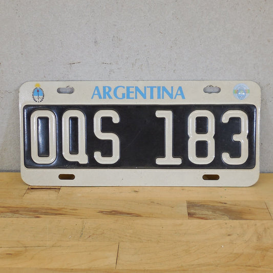 Argentina License Plate Tag  0QS 183 Black White