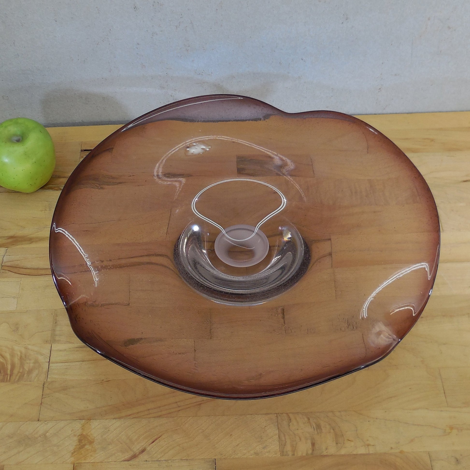 Adam Jablonski Large Blown Glass Bowl 15" Purple White Sommerso Signed 3 Pointed Rim