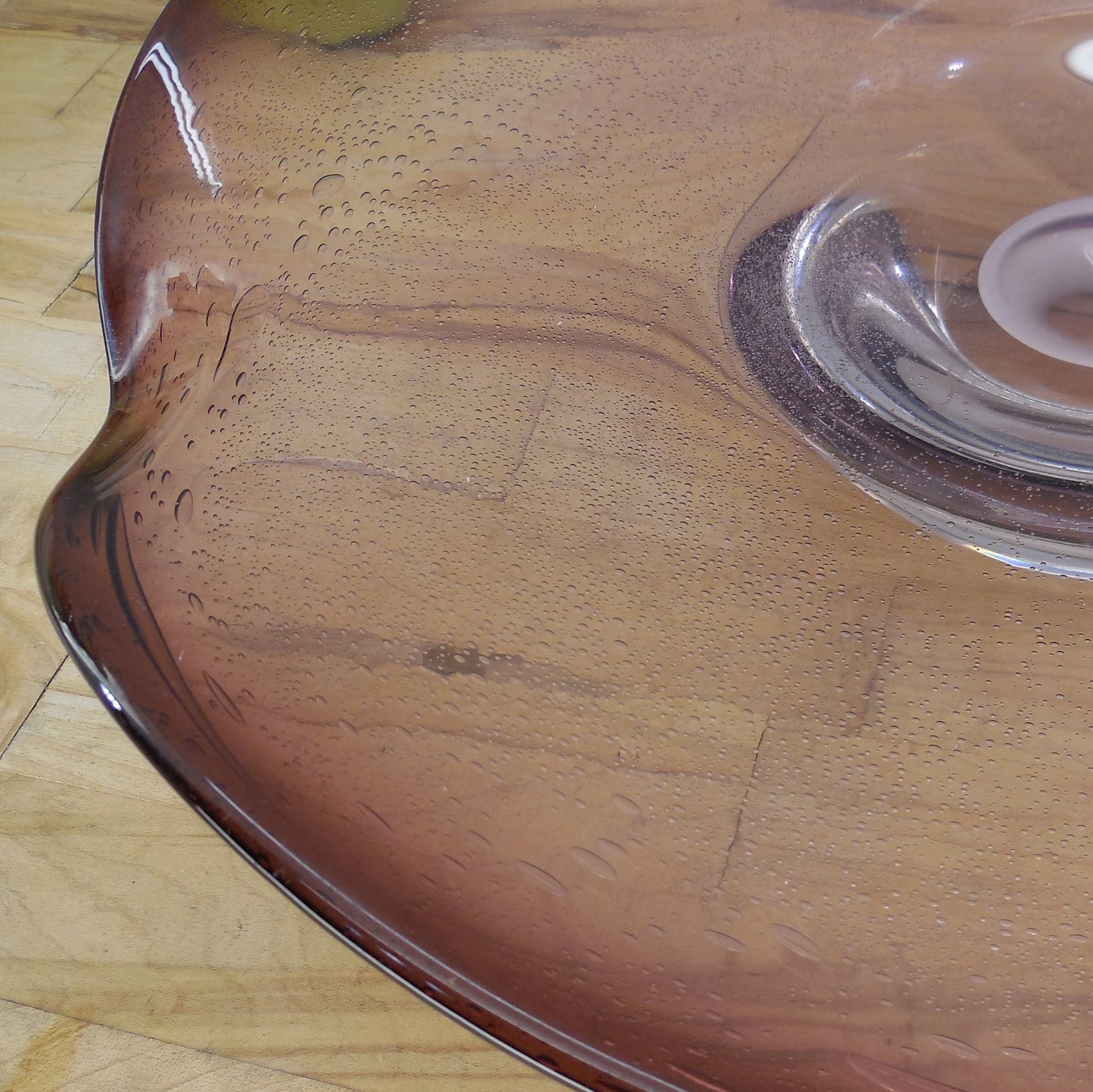 Adam Jablonski Large Blown Glass Bowl 15" Purple White Sommerso Signed Bubbles