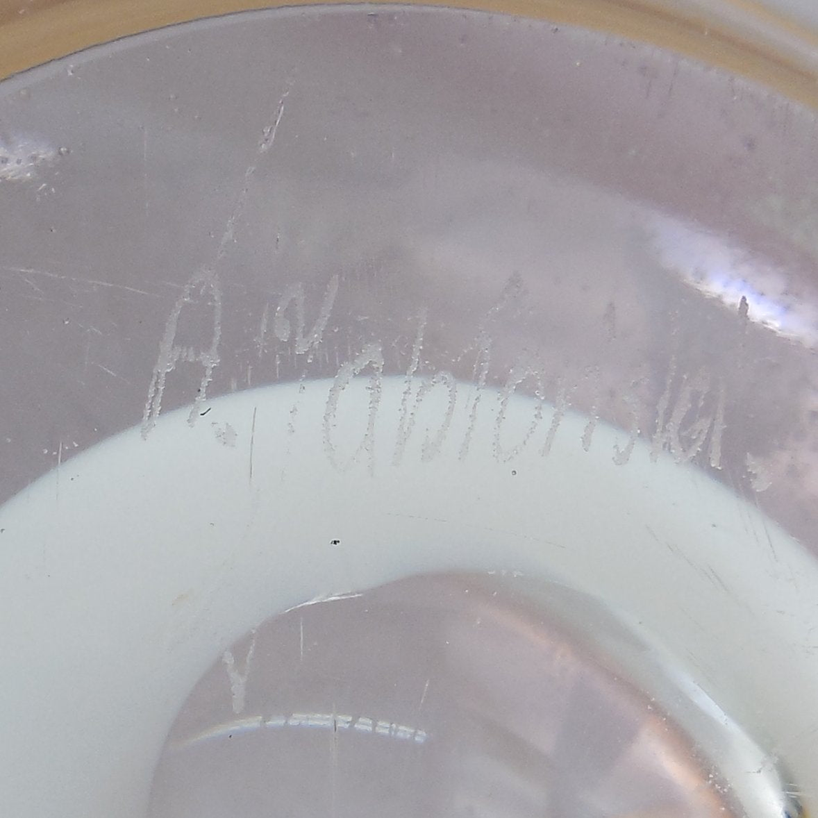 Adam Jablonski Large Blown Glass Bowl 15" Purple White Sommerso Signed Hand