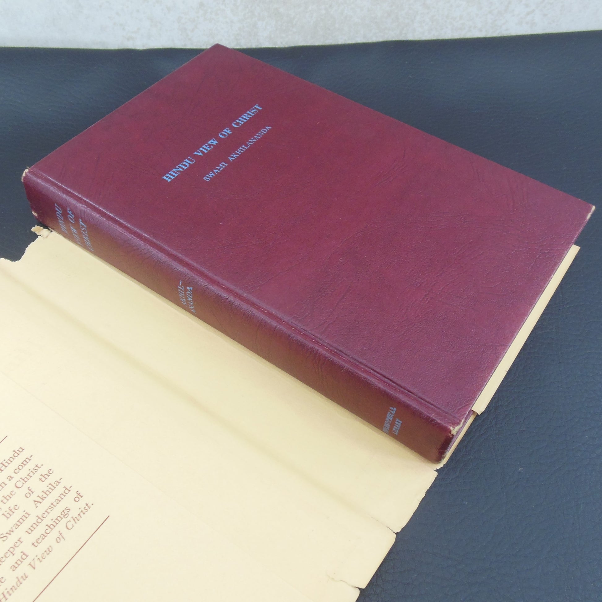 Swami Akhilananda Signed Book - Hindu View of Christ 1949 Hardback First Edition