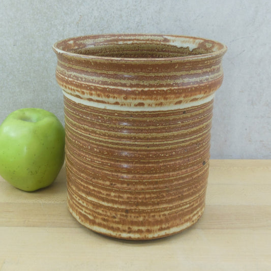 Albert Signed Stoneware Pottery Cylinder Vase Utensil Holder Jar