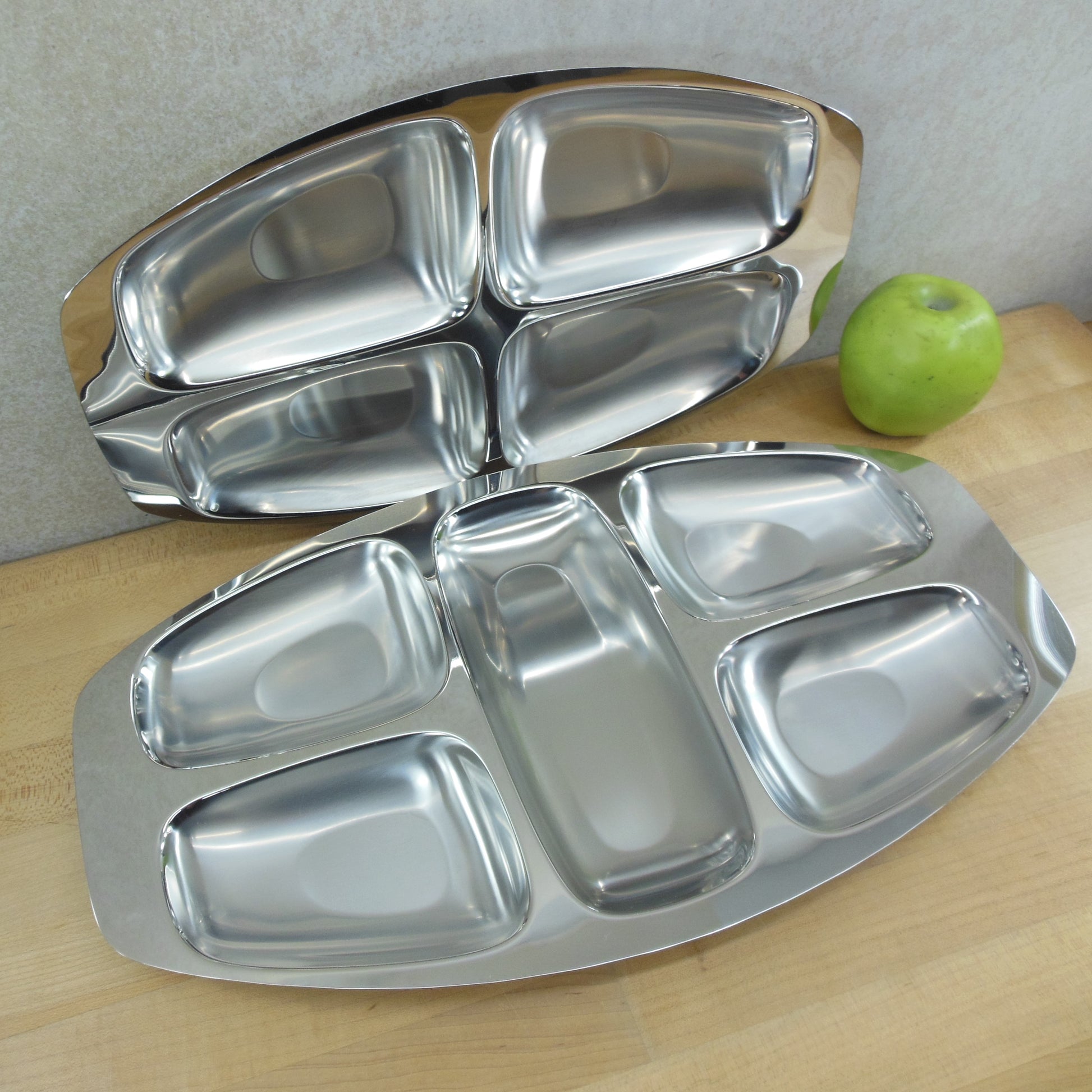 Alessi Italy Inox 18-10 Stainless Divided Serving Trays 4 & 5 Compartment Used
