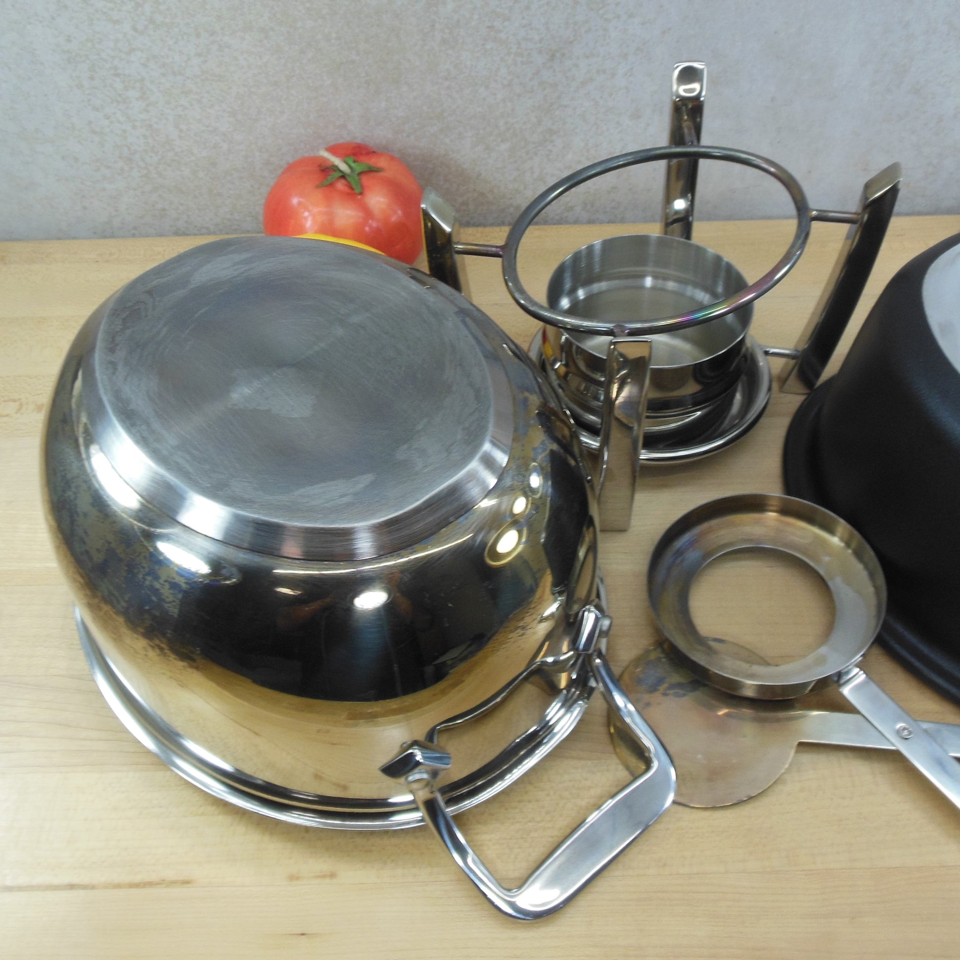 All-Clad 3 Quart Oval Fondue Pot Set Stainless Non-stick Cleaned