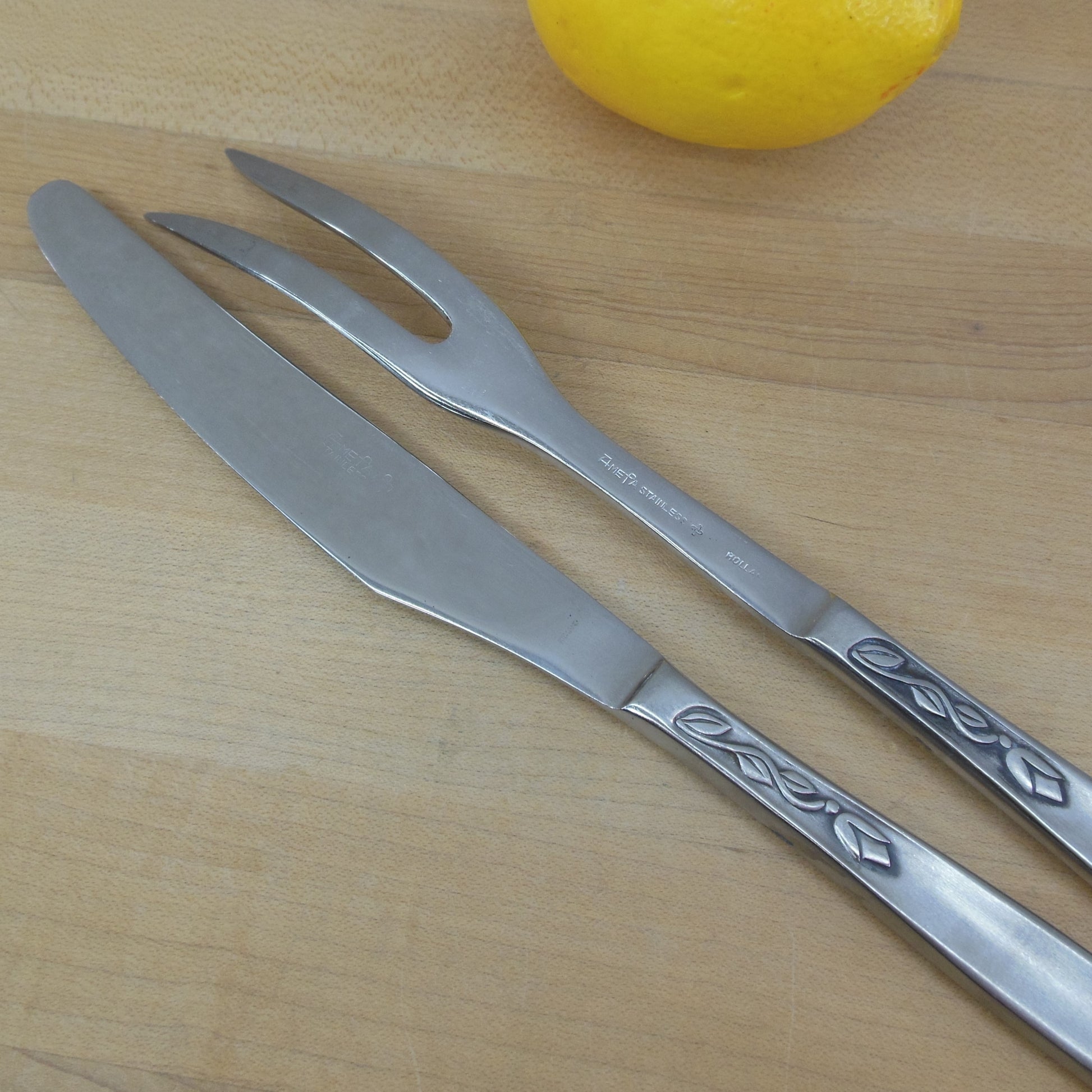 Amefa Holland Tulip Time Stainless Carving Fork Knife Set used