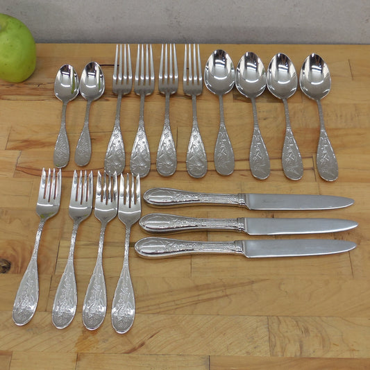 Ricci Argentieri Japanese Bird Stainless Flatware 17 Lot Spoon Fork Knife