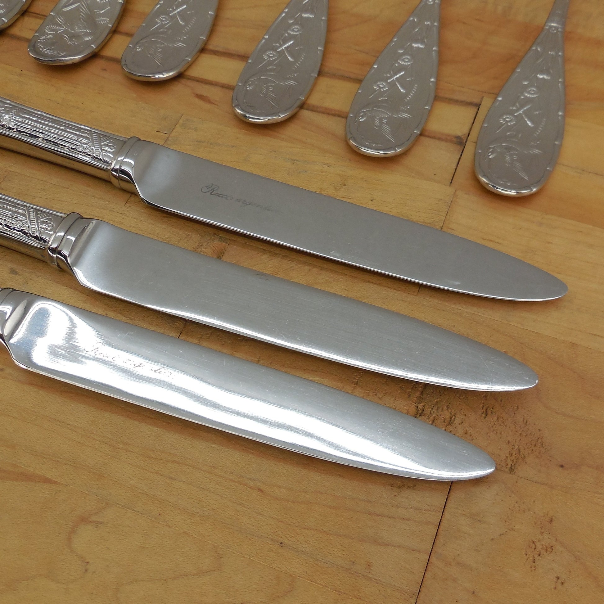 Ricci Argentieri Japanese Bird Stainless Flatware 17 Lot Spoon Fork Hollow Knife