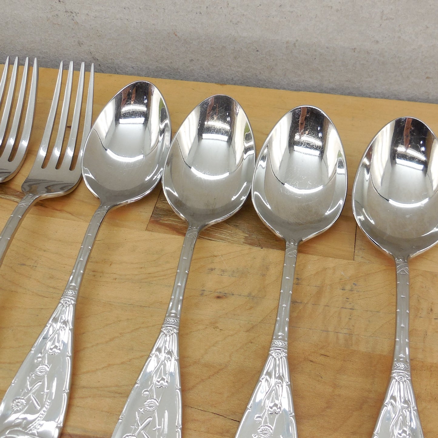 Ricci Argentieri Japanese Bird Stainless Flatware 17 Lot Spoon Fork Knife Used