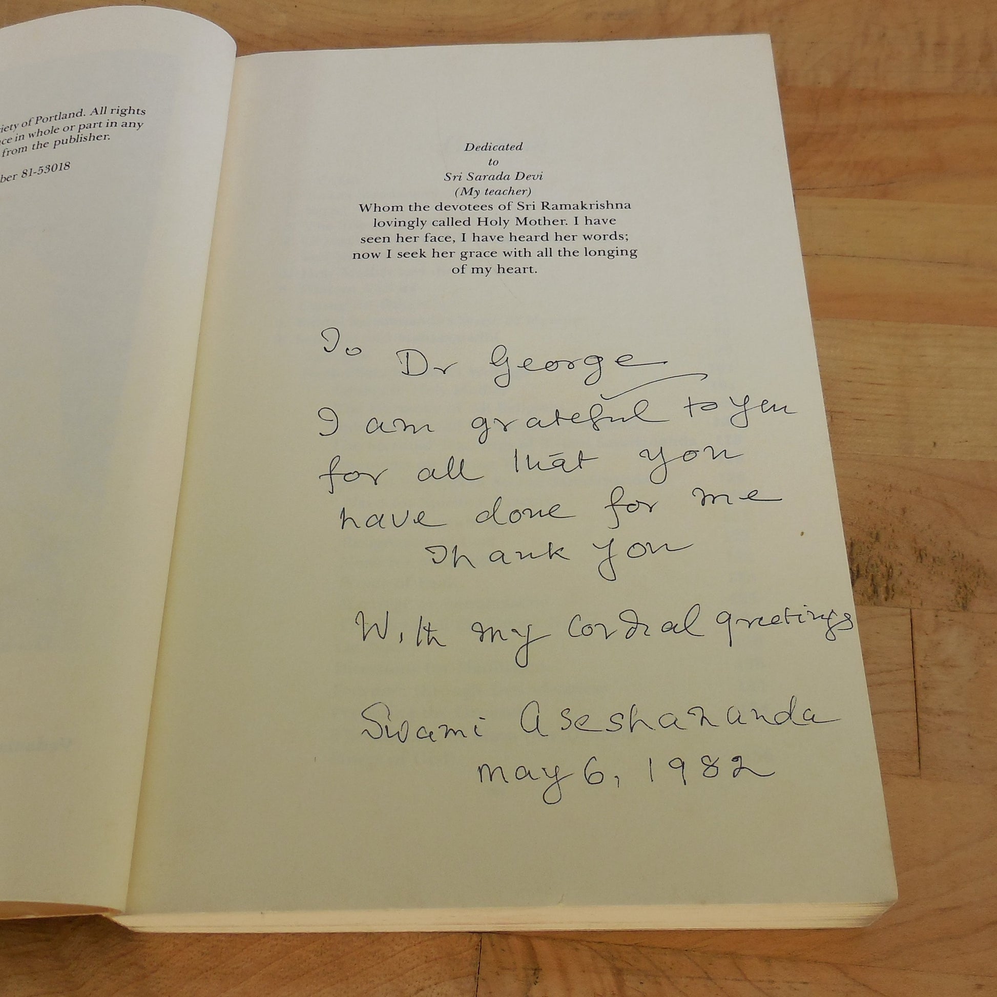 Swami Aseshananda Signed Book - Glimpses Of A Great Soul 1982 Inscribed