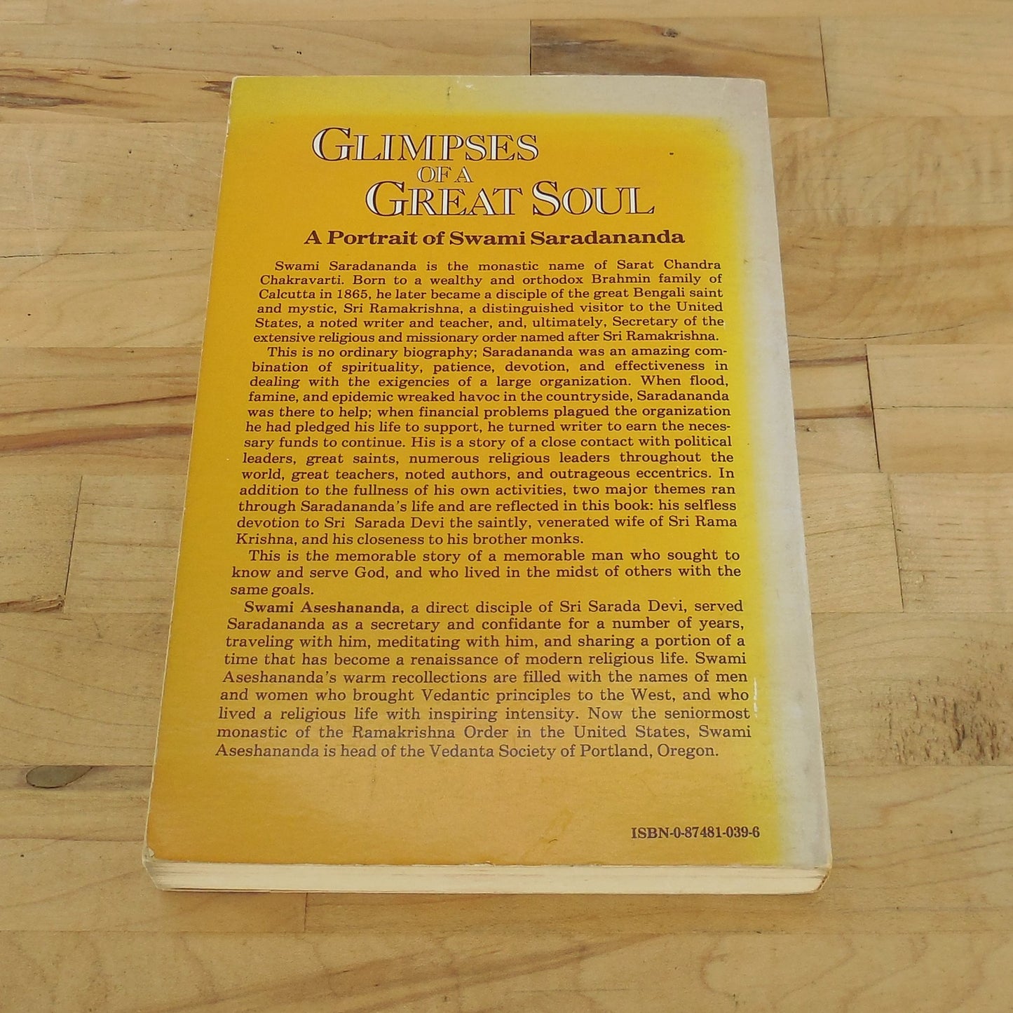 Swami Aseshananda Signed Book - Glimpses Of A Great Soul 1982 Portland
