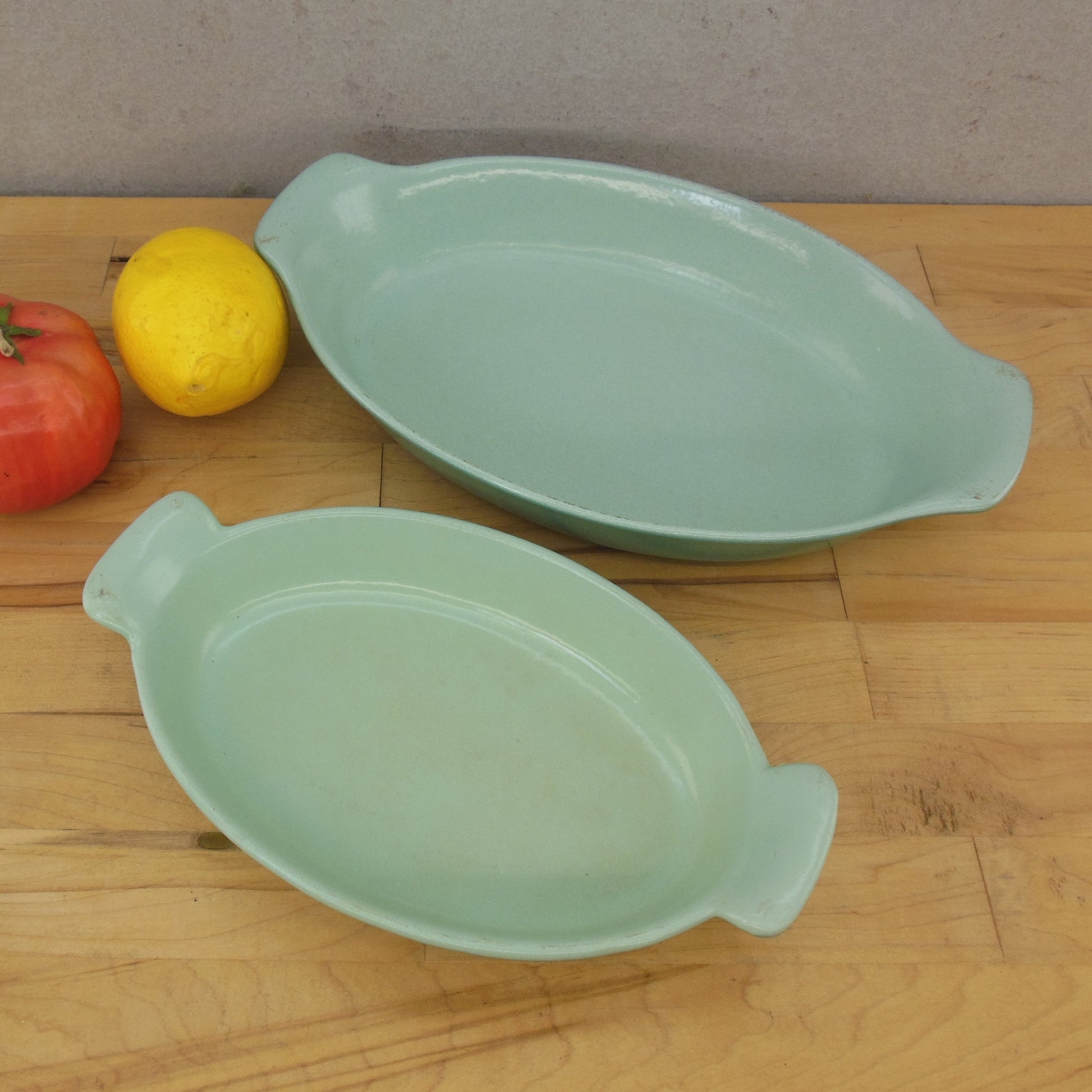 Prizer Ware Enamel Cast Iron Oval Au Gratin Dishes Teal Green OAG1 OAG2