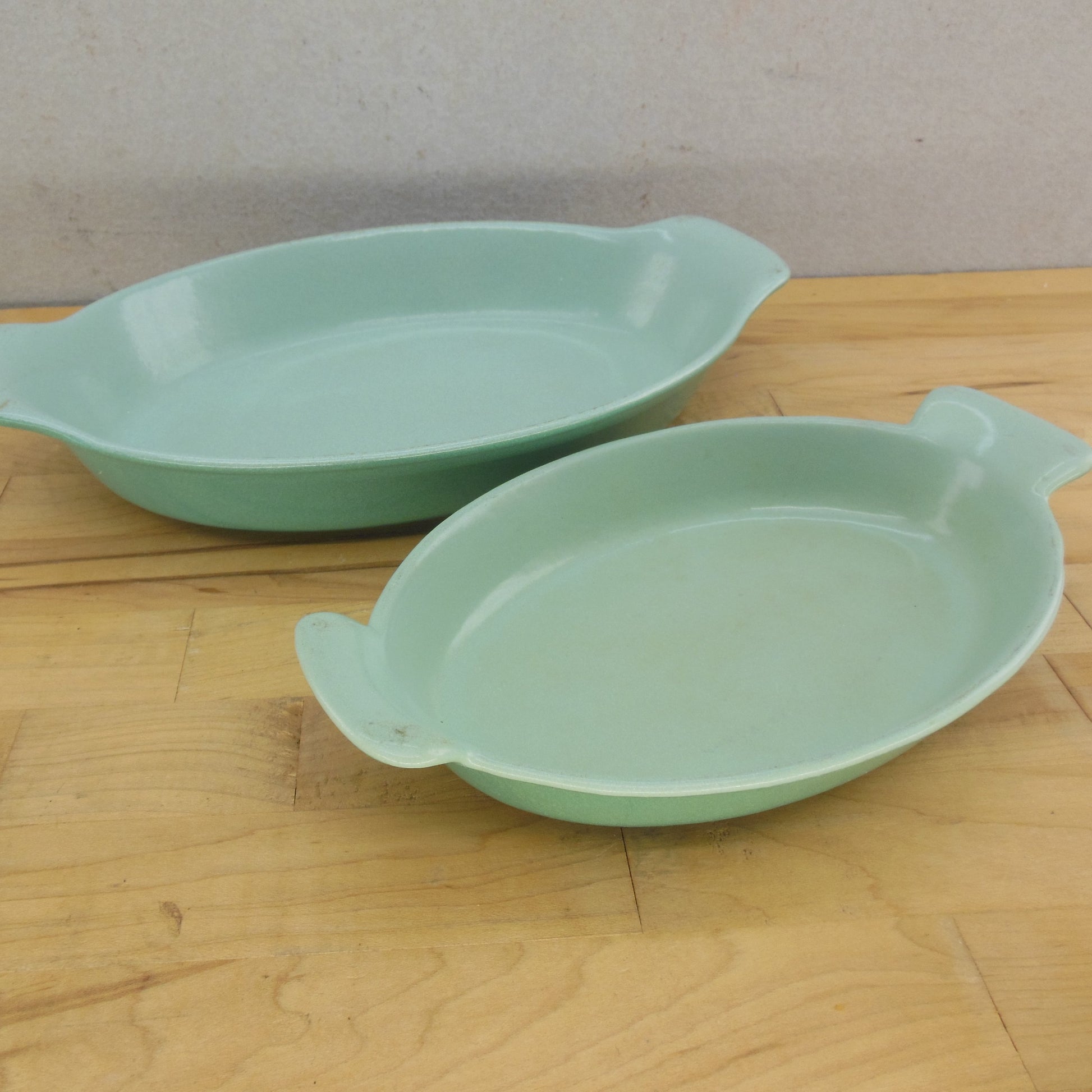 Prizer Ware Enamel Cast Iron Oval Au Gratin Dishes Teal Green OAG1 OAG2 Vintage