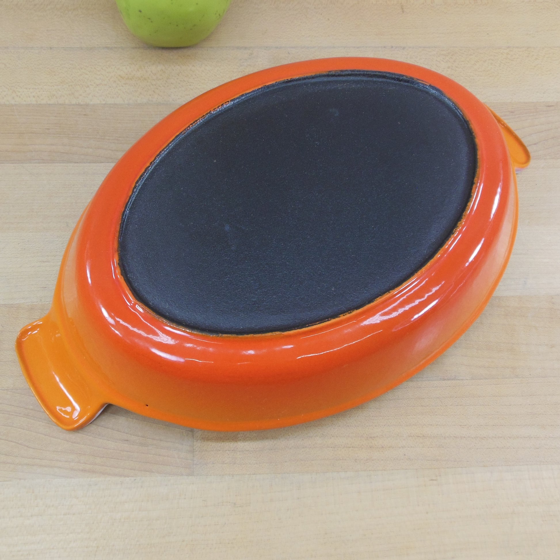 Unbranded Flame Orange Enamel Cast Iron Au Gratin Pan Black Bottom Used