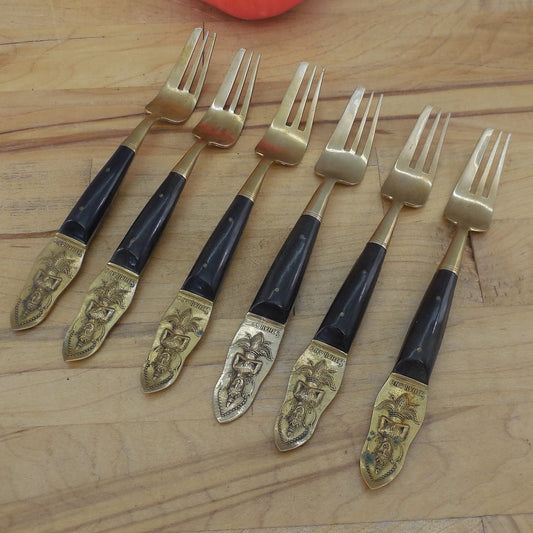 Thailand Nickel Bronze Buddha Dessert Salad Forks 6 Set Vintage