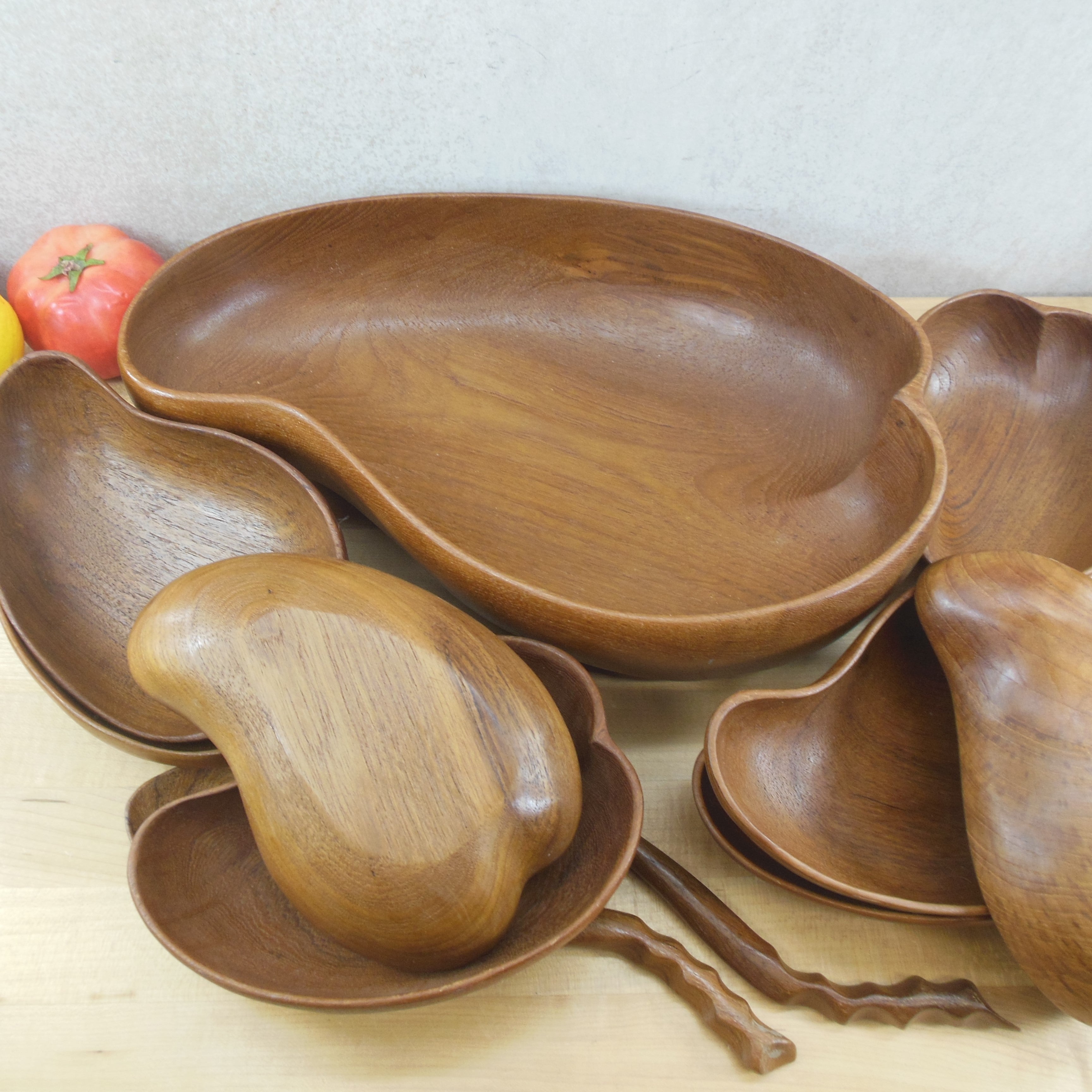 Vintage wooden salad sale bowl set