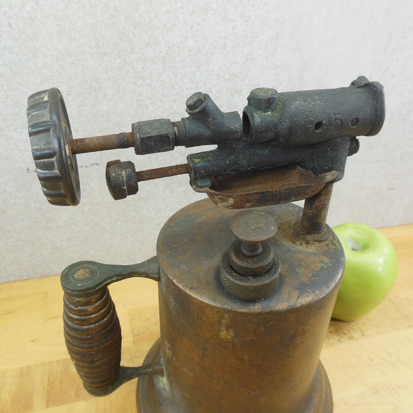 S45 Antique Brass Iron Blow Torch Unrestored Vintage