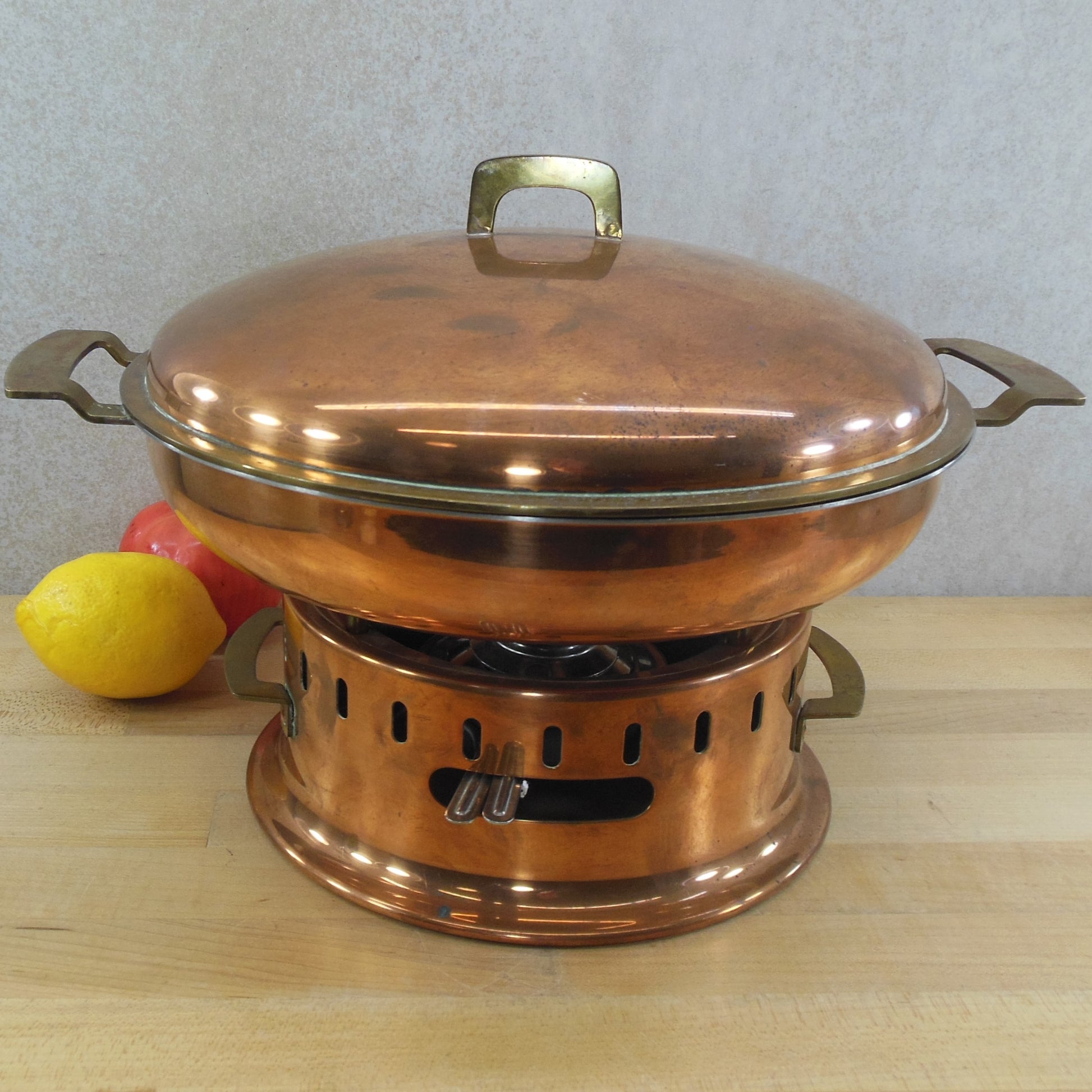 Balzano Italy Copper Brass Flambe Chafing Set Modernist pan Lid