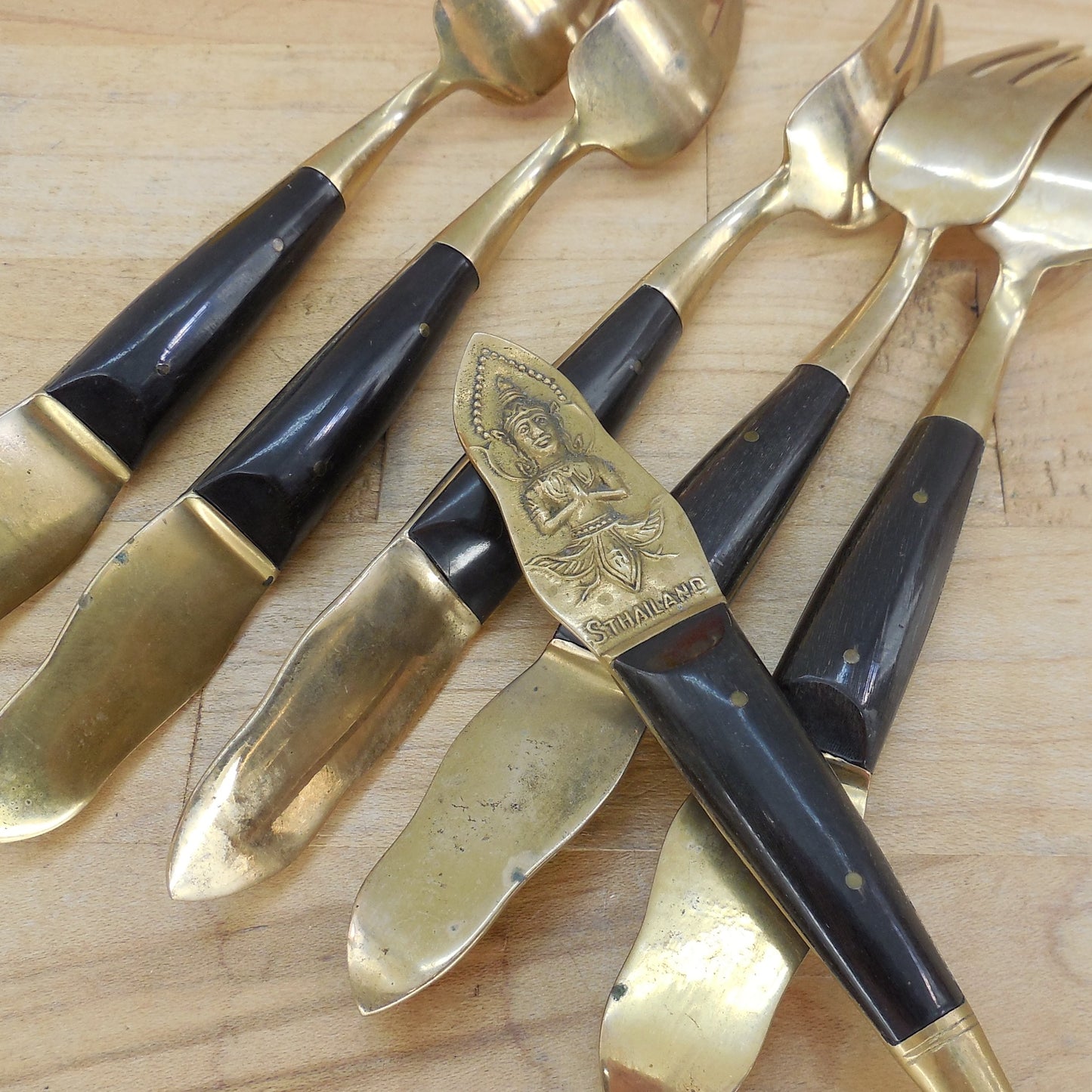 Thailand Nickel Bronze Buddha Dessert Salad Forks 6 Set Used
