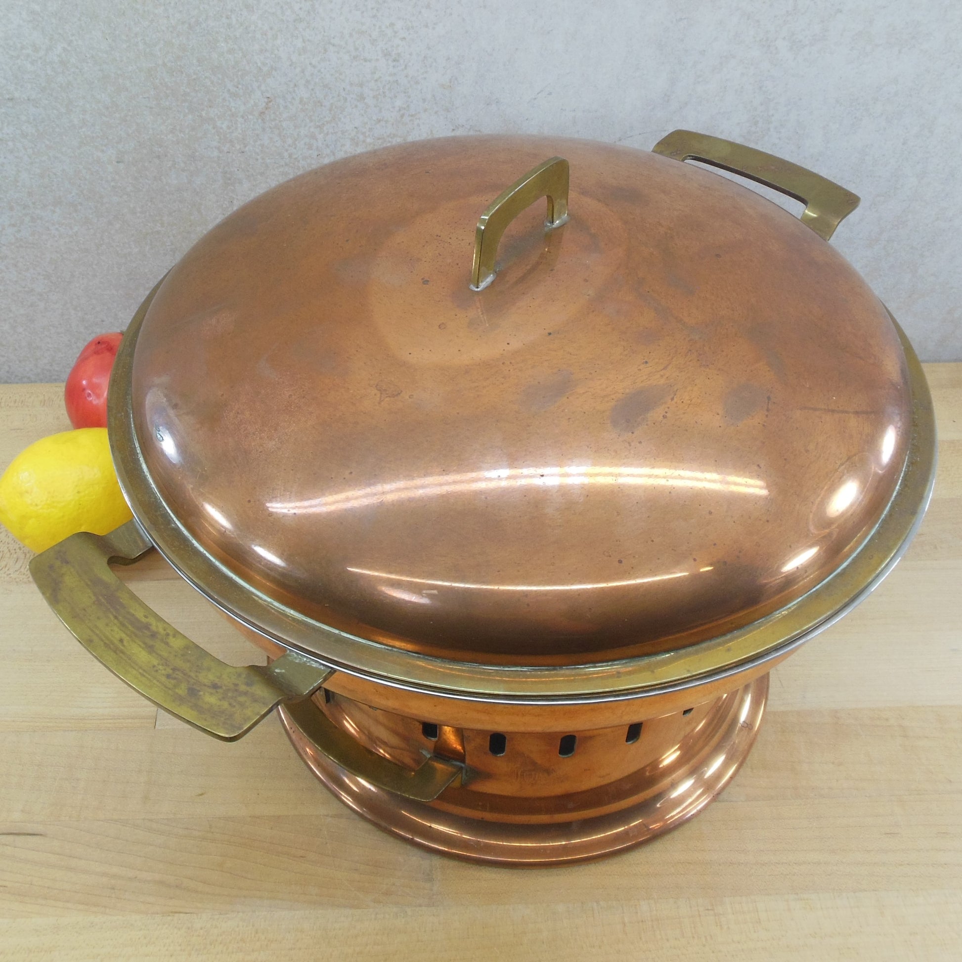 Balzano Italy Copper Brass Flambe Chafing Set Modernist vintage