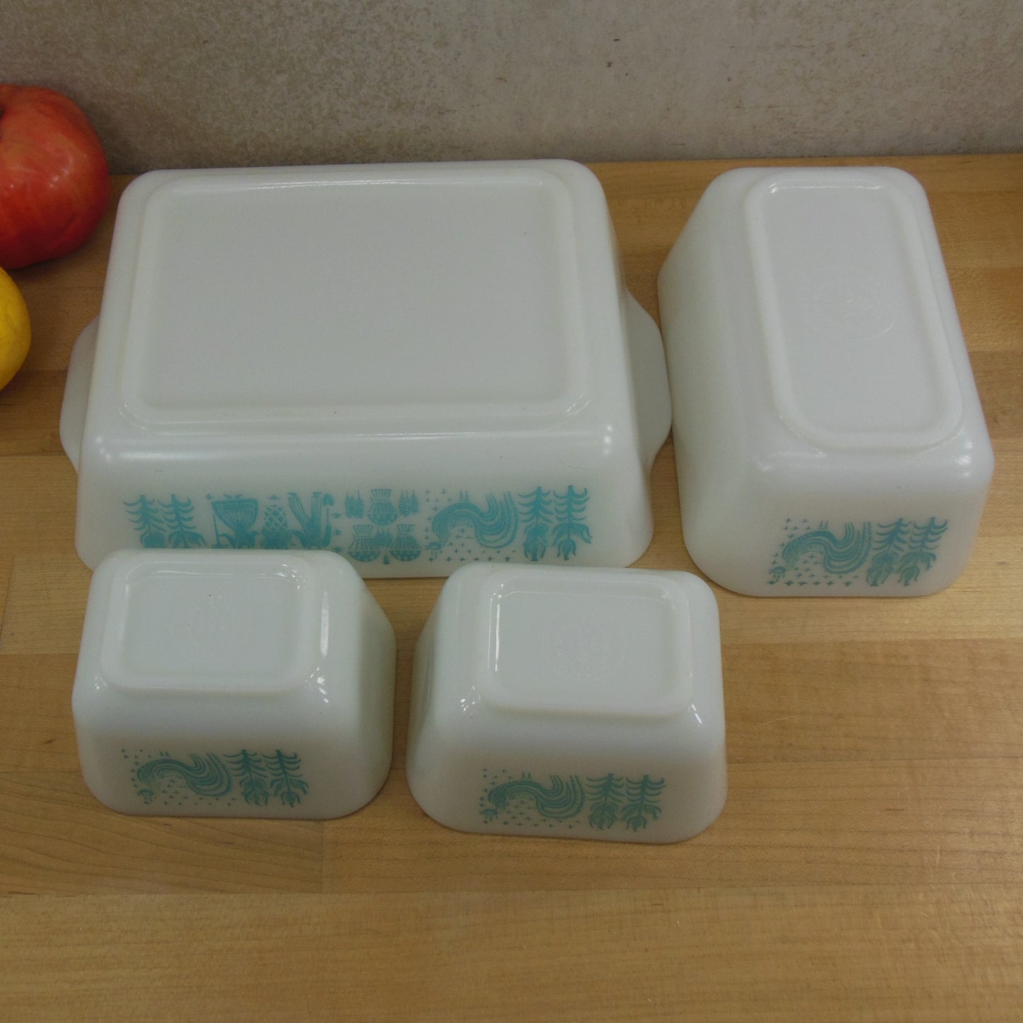 Pyrex Glass USA Amish Butterprint 4 Set Refrigerator Dishes - No Lids