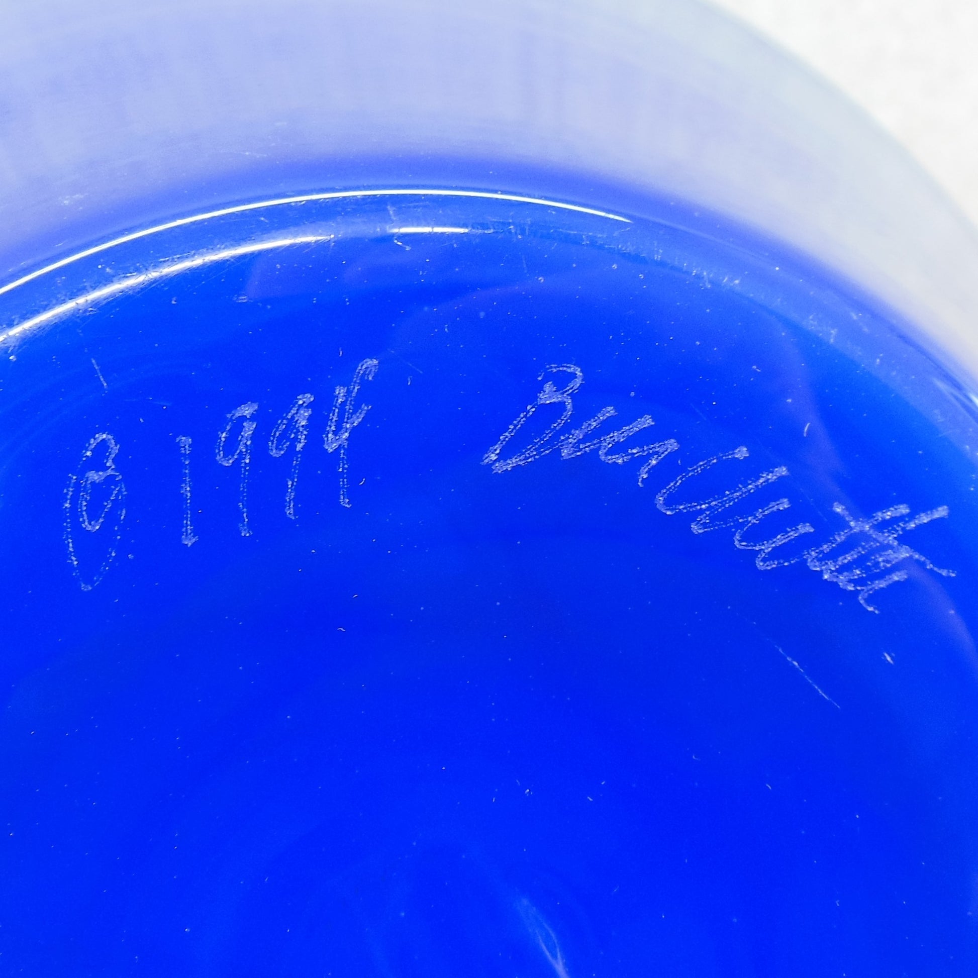 John Burchetta 1994 Signed Art Glass Bowl Cobalt Blue Tapered maker mark signature