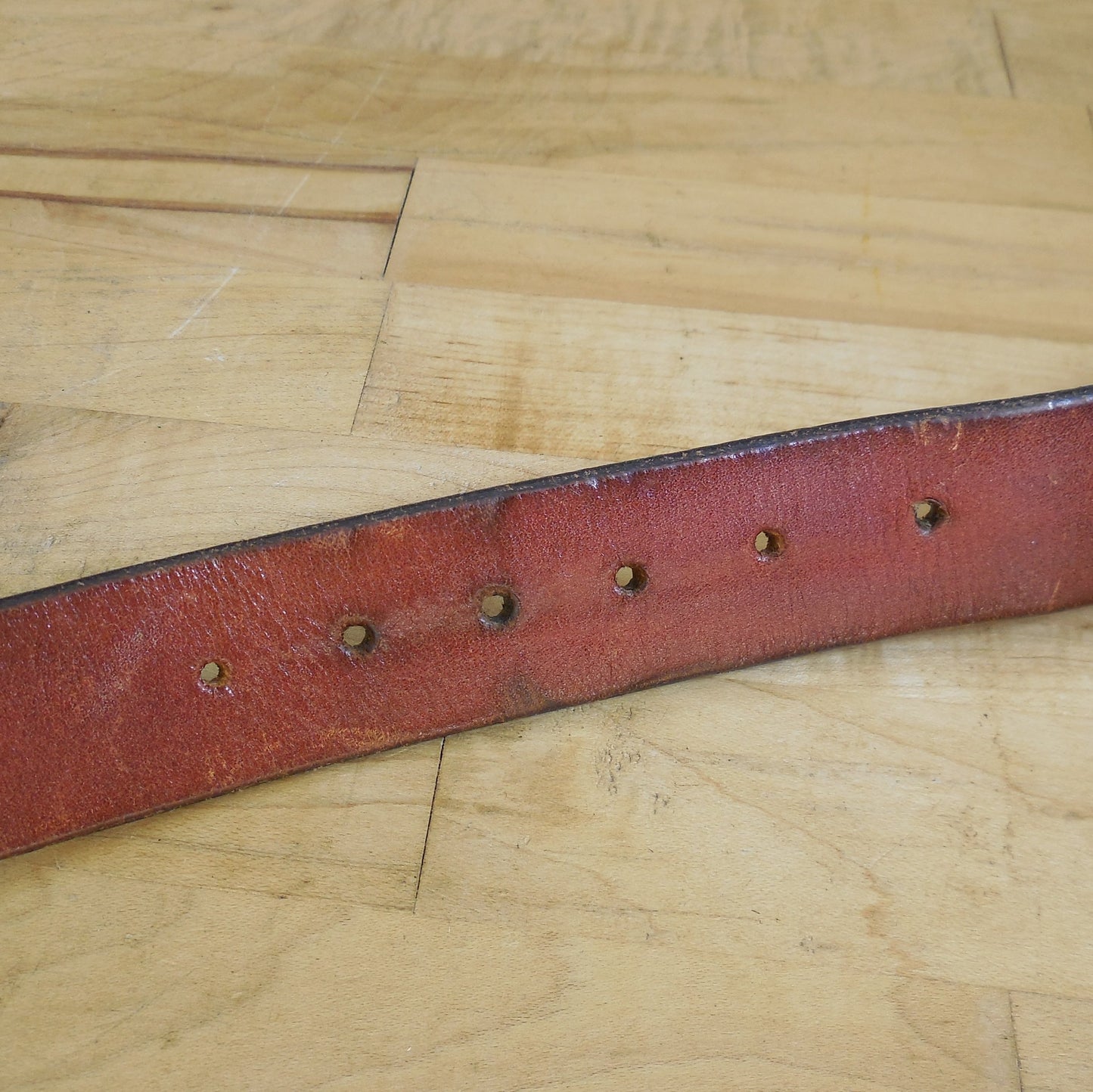 1970's Signed Baldwin Brutalist Brass Tree Buckle Leather Belt Hippie