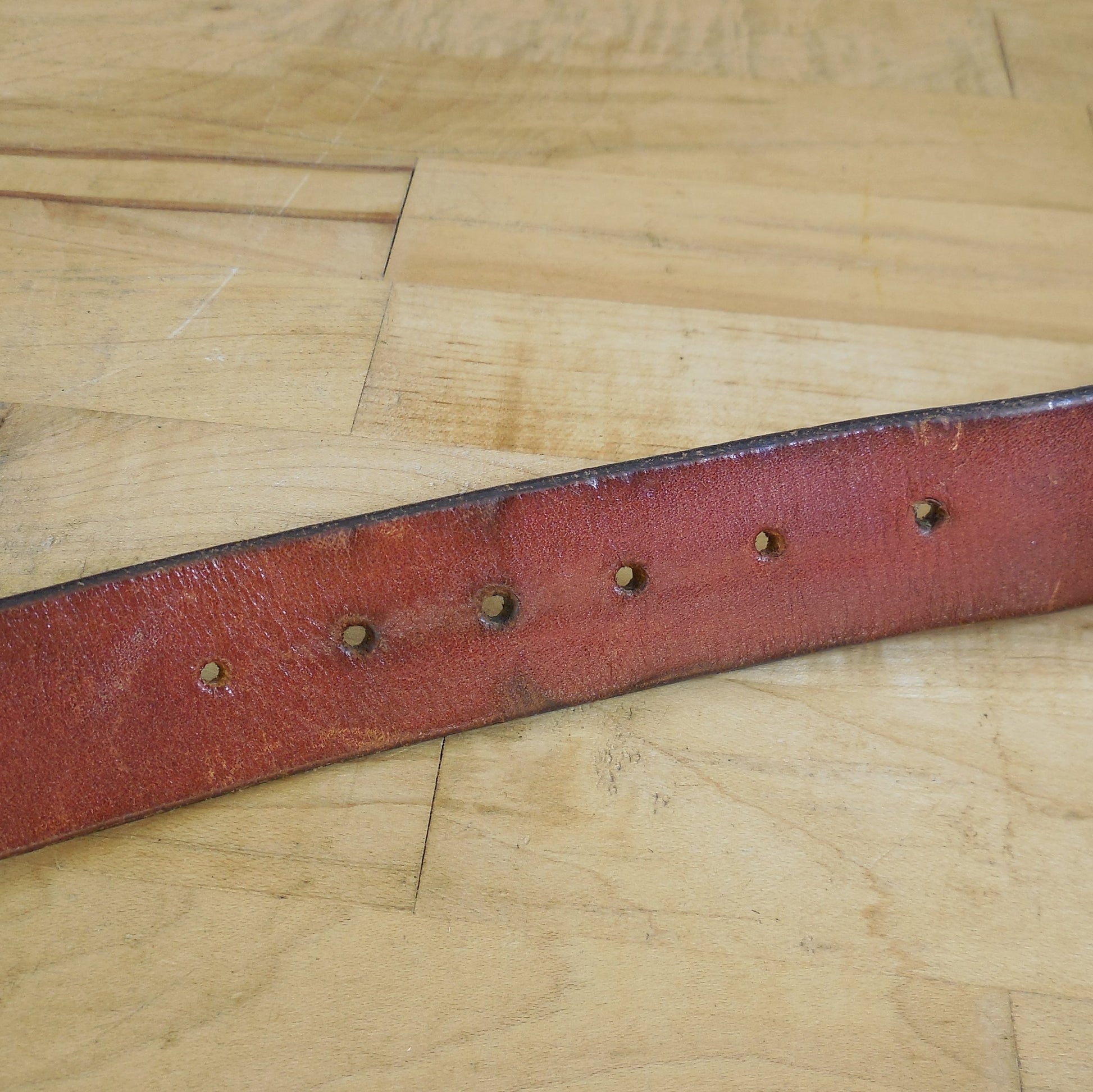 1970's Signed Baldwin Brutalist Brass Tree Buckle Leather Belt Hippie