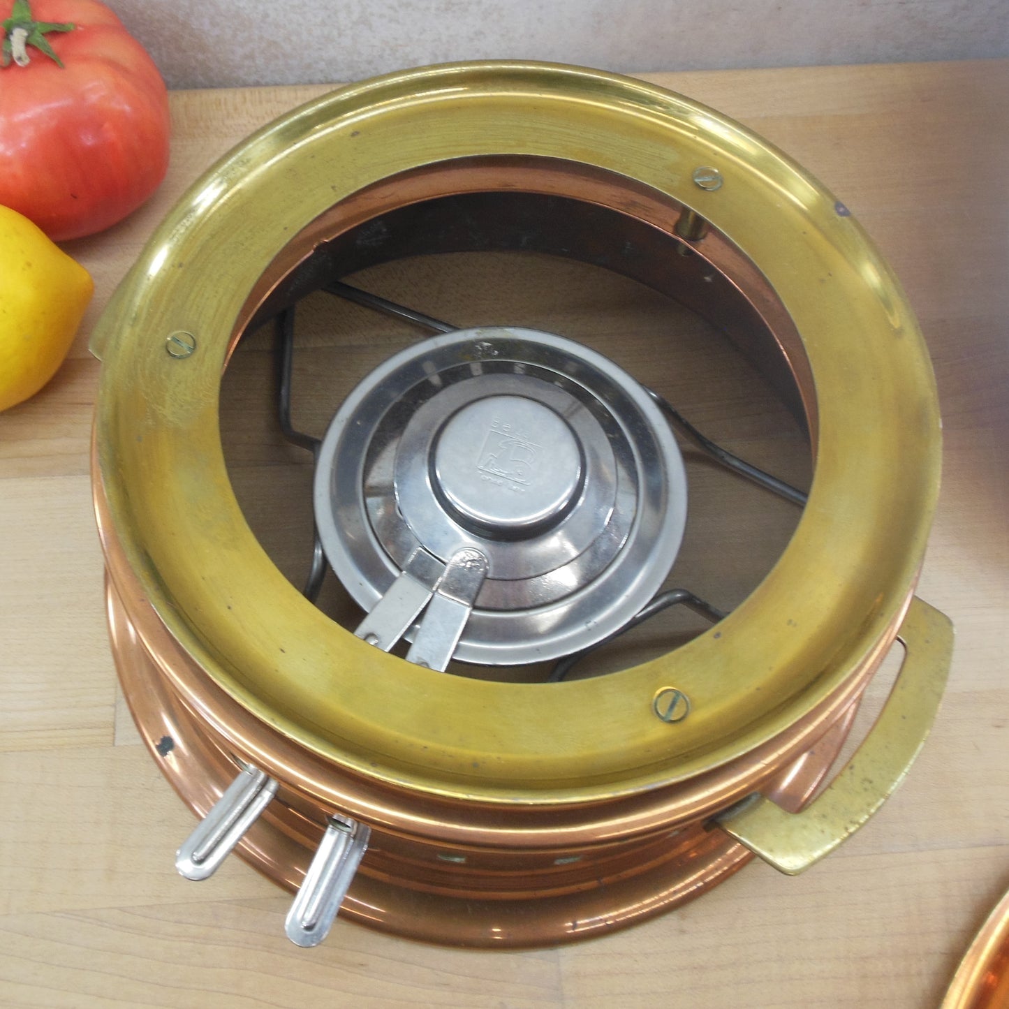 Balzano Italy Copper Brass Flambe Chafing Set Modernist alcohol burner