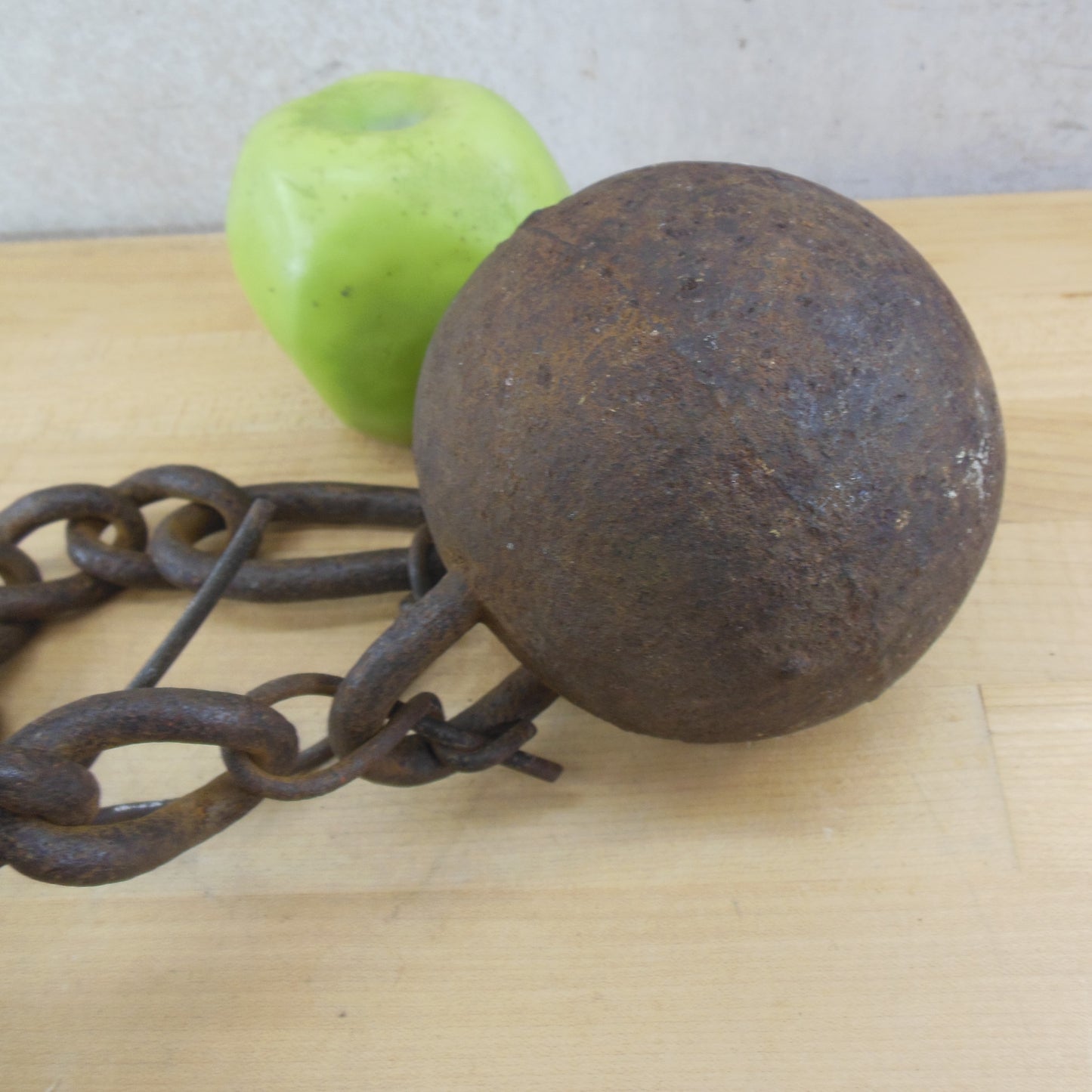 Old 26" Iron Chain & Cast Ball Counterweight Prisoner Industrial Farm Used Rustic