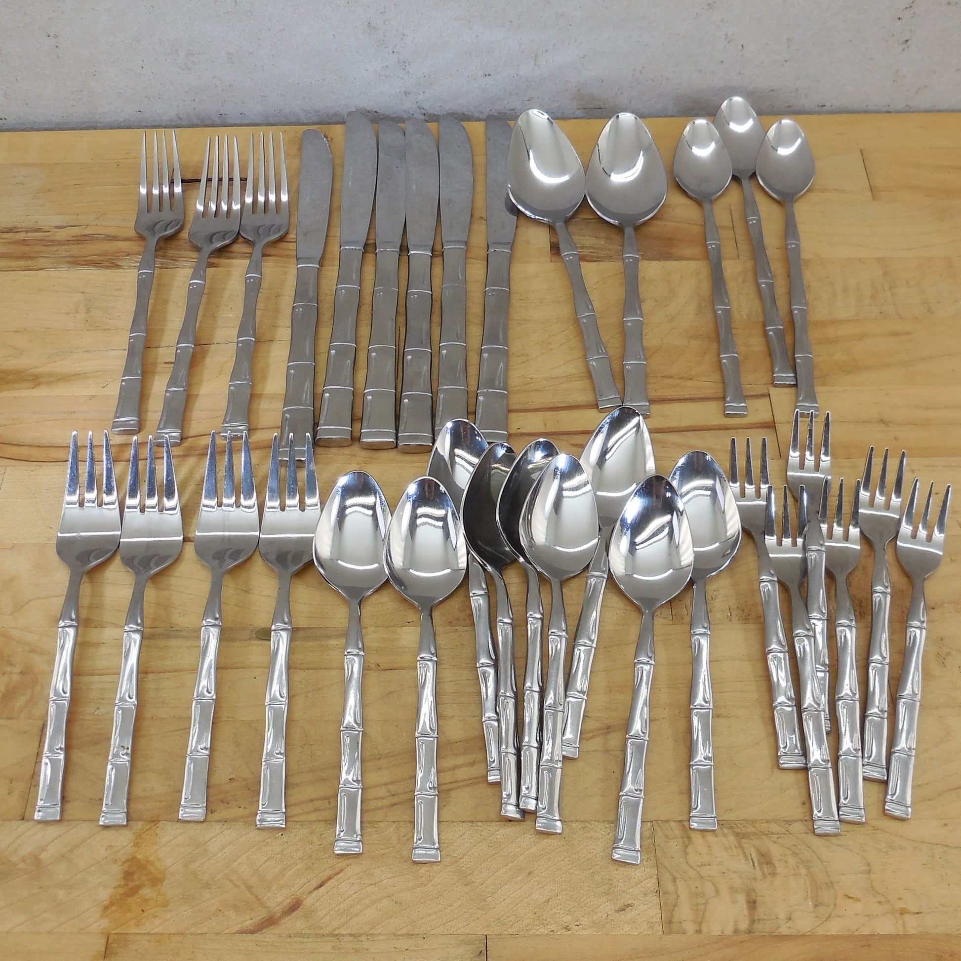 Sunshine Korea Royal Suprema Bamboo Stainless Flatware 33 Lot Unbranded