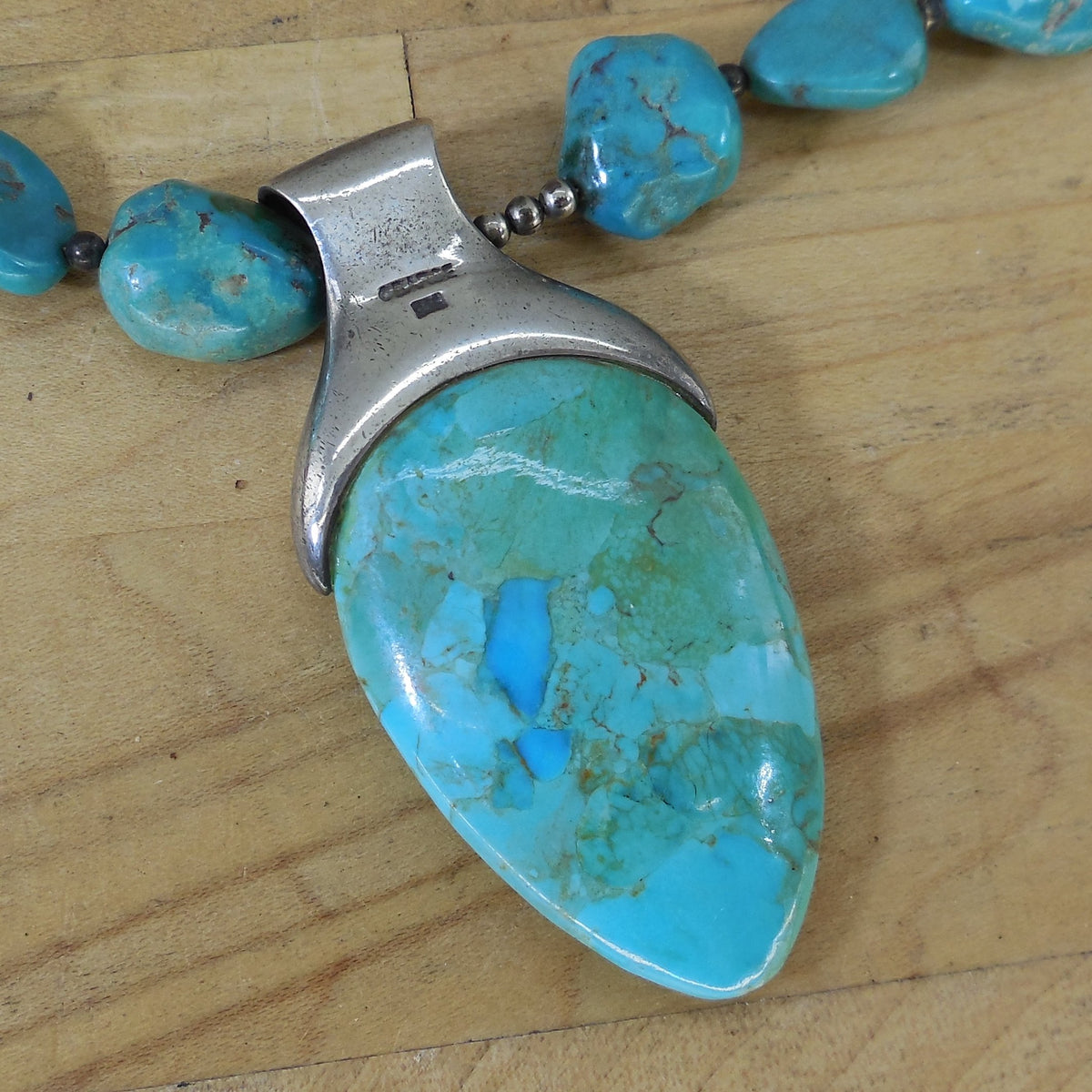 Barse 925 Sterling Silver Turquoise Bead Necklace 17" Triangular Arrowhead