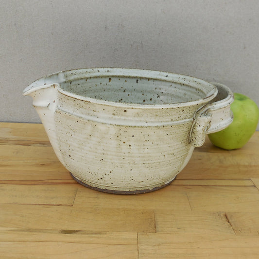 Signed Studio Pottery Batter Bowl Speckled Brown White