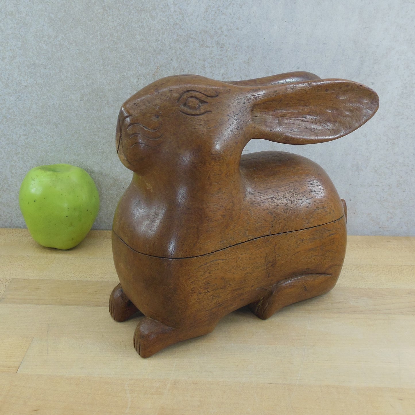 Folk Art Carved Bunny Rabbit Figural Trinket Box
