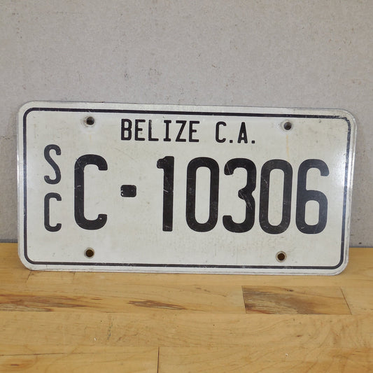 Belize License Plate Tag SC C-10306 Black White